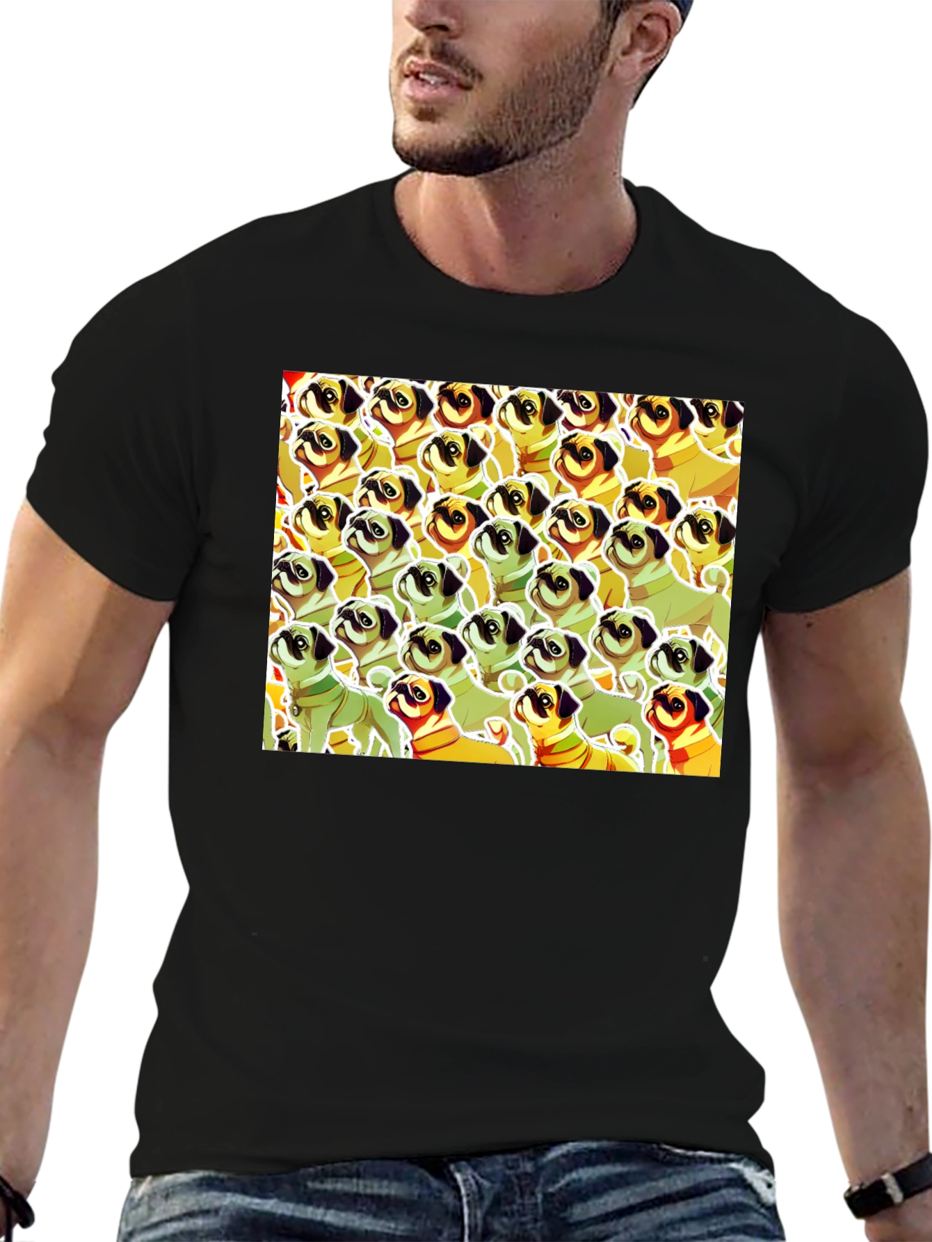 Pug Pattern Graphic T-Shirt - Unique Dog Lover Tee