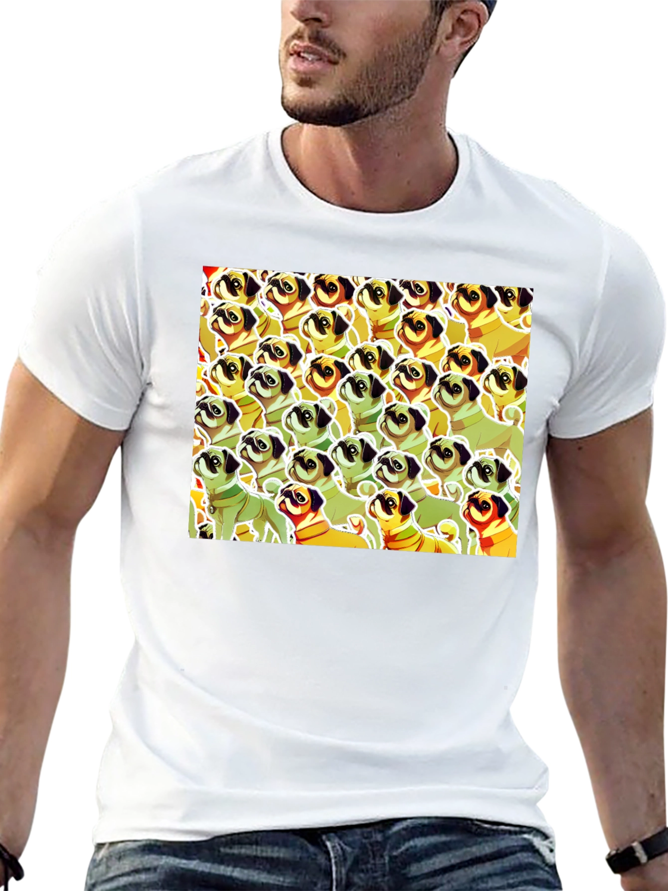 Pug Pattern Graphic T-Shirt - Unique Dog Lover Tee