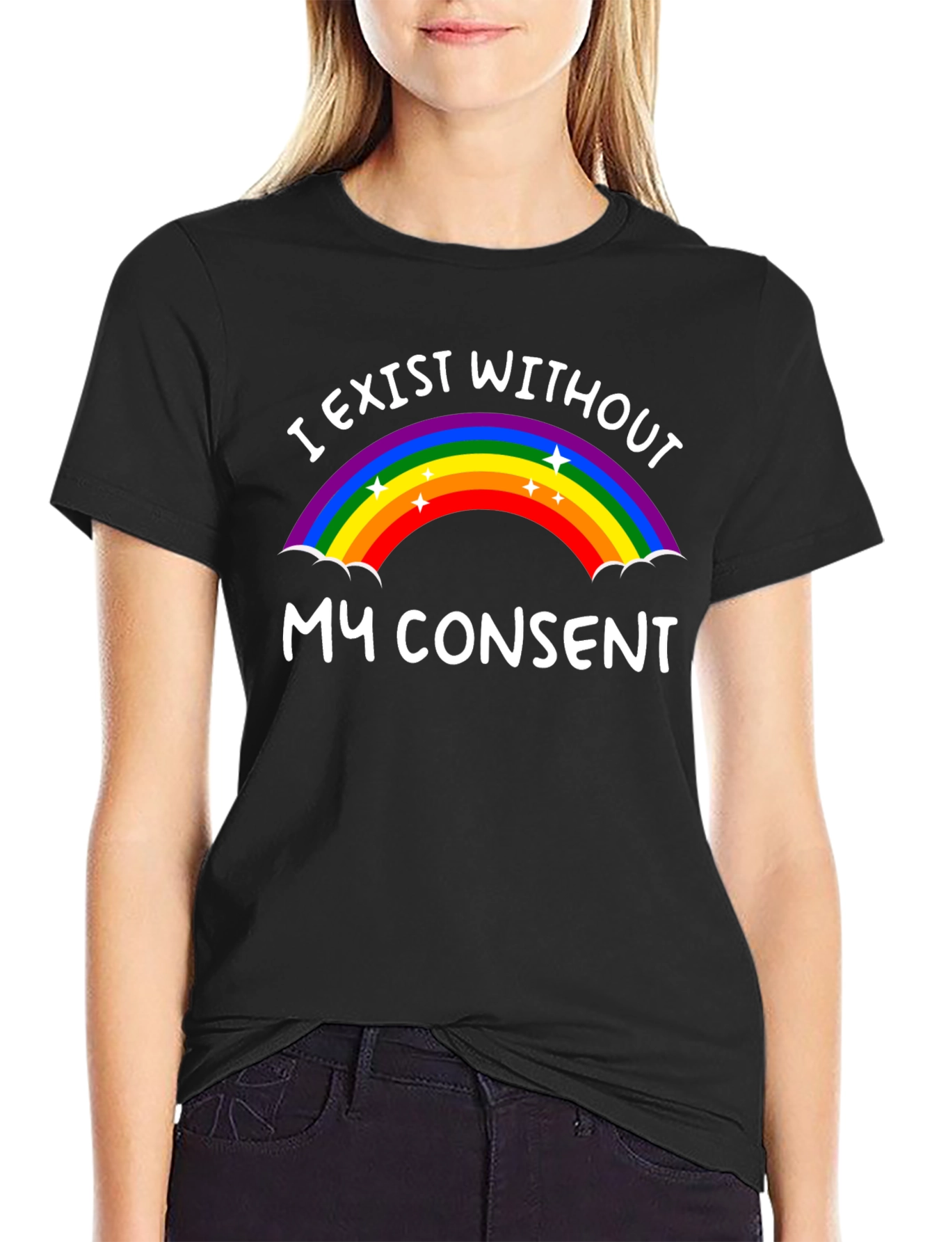 I Exist Without My Consent Rainbow Graphic Tee