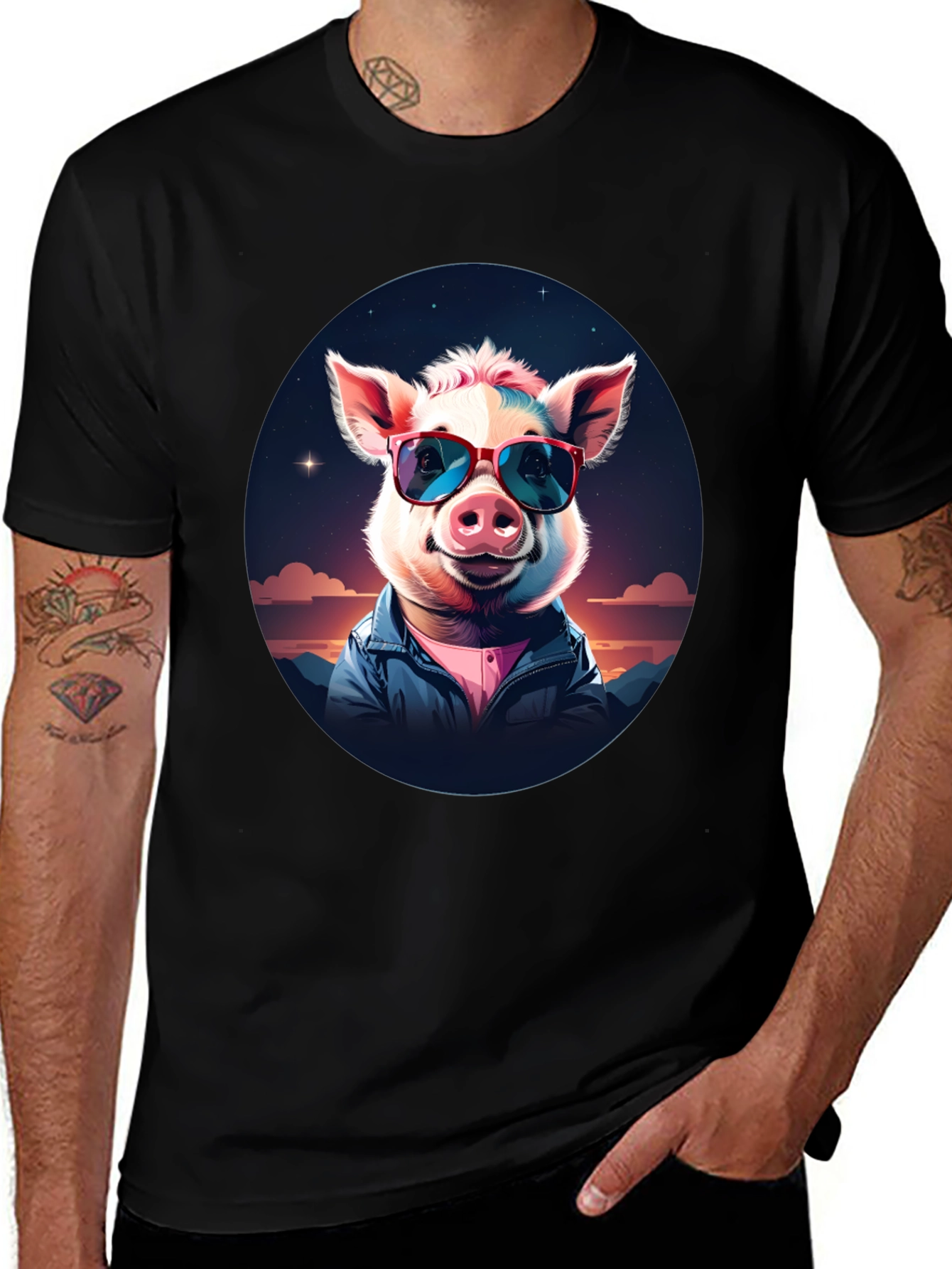 Cool Pig Graphic Tee - Stylish Unisex Black T-Shirt