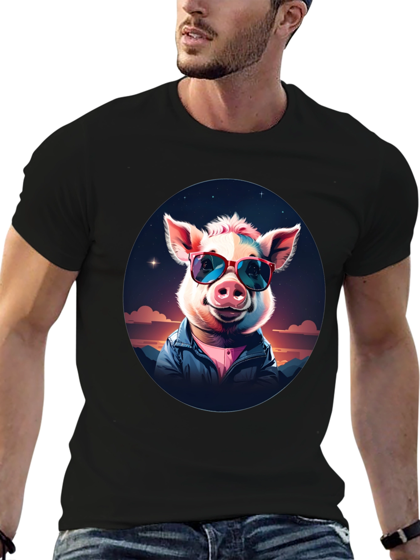 Cool Pig Graphic Tee - Stylish Unisex Black T-Shirt