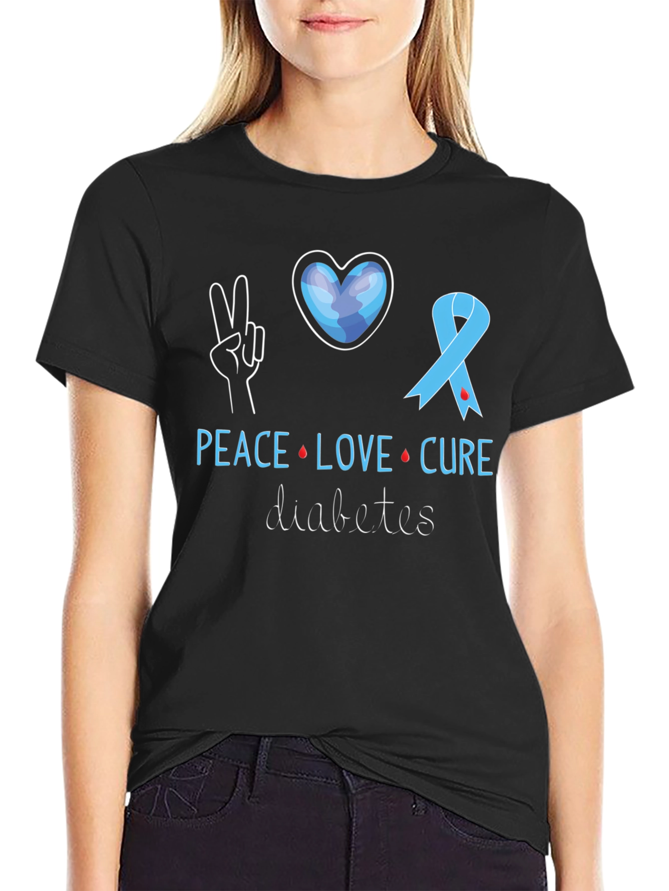 Peace Love Cure Diabetes Awareness T-Shirt