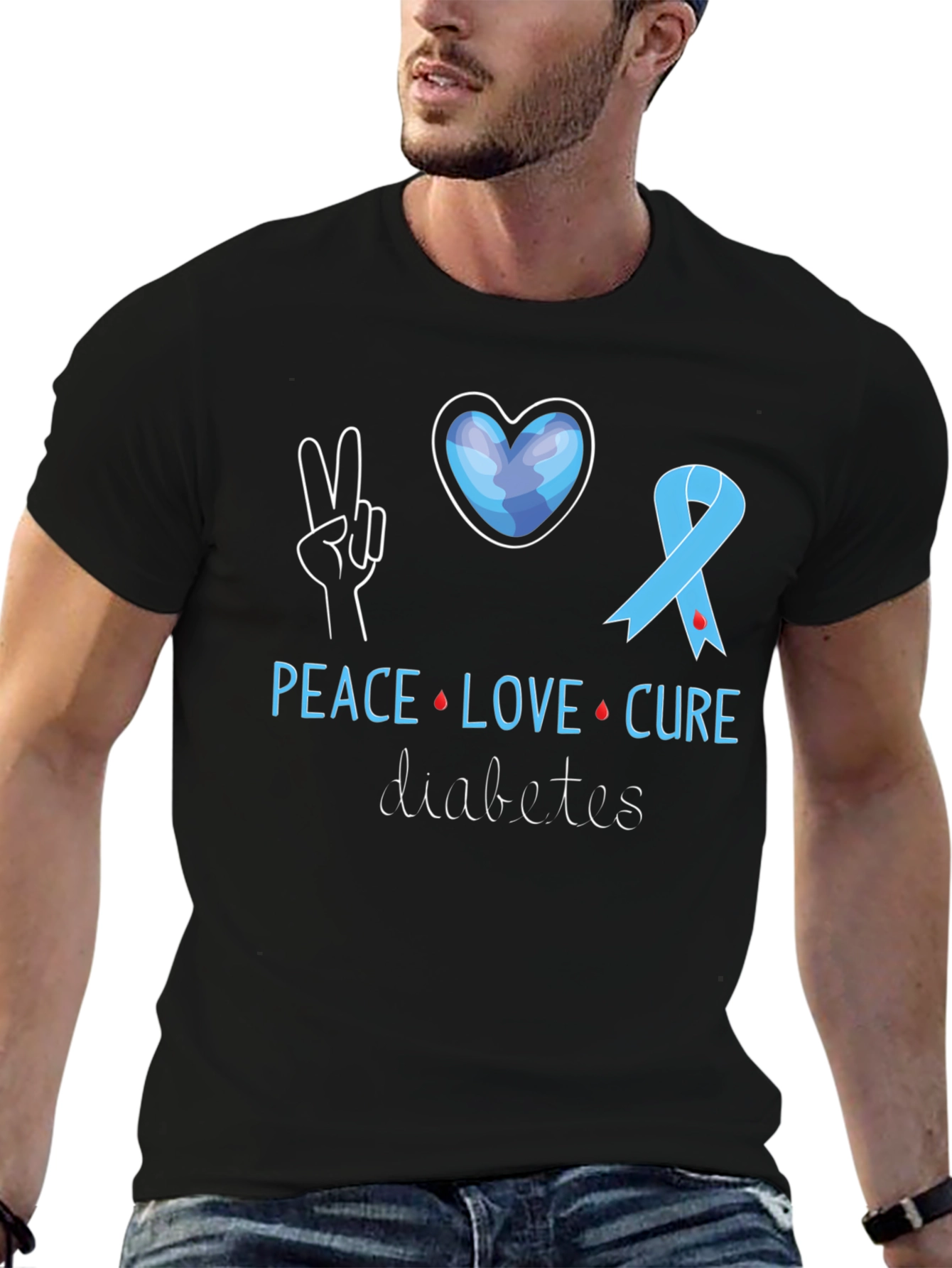 Peace Love Cure Diabetes Awareness T-Shirt