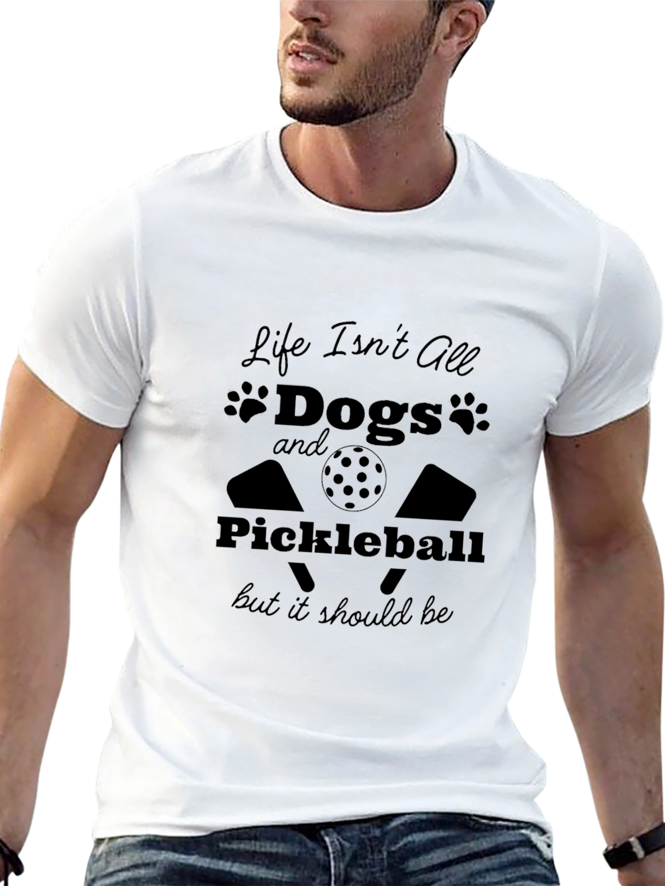 Dogs and Pickleball Black Graphic Tee