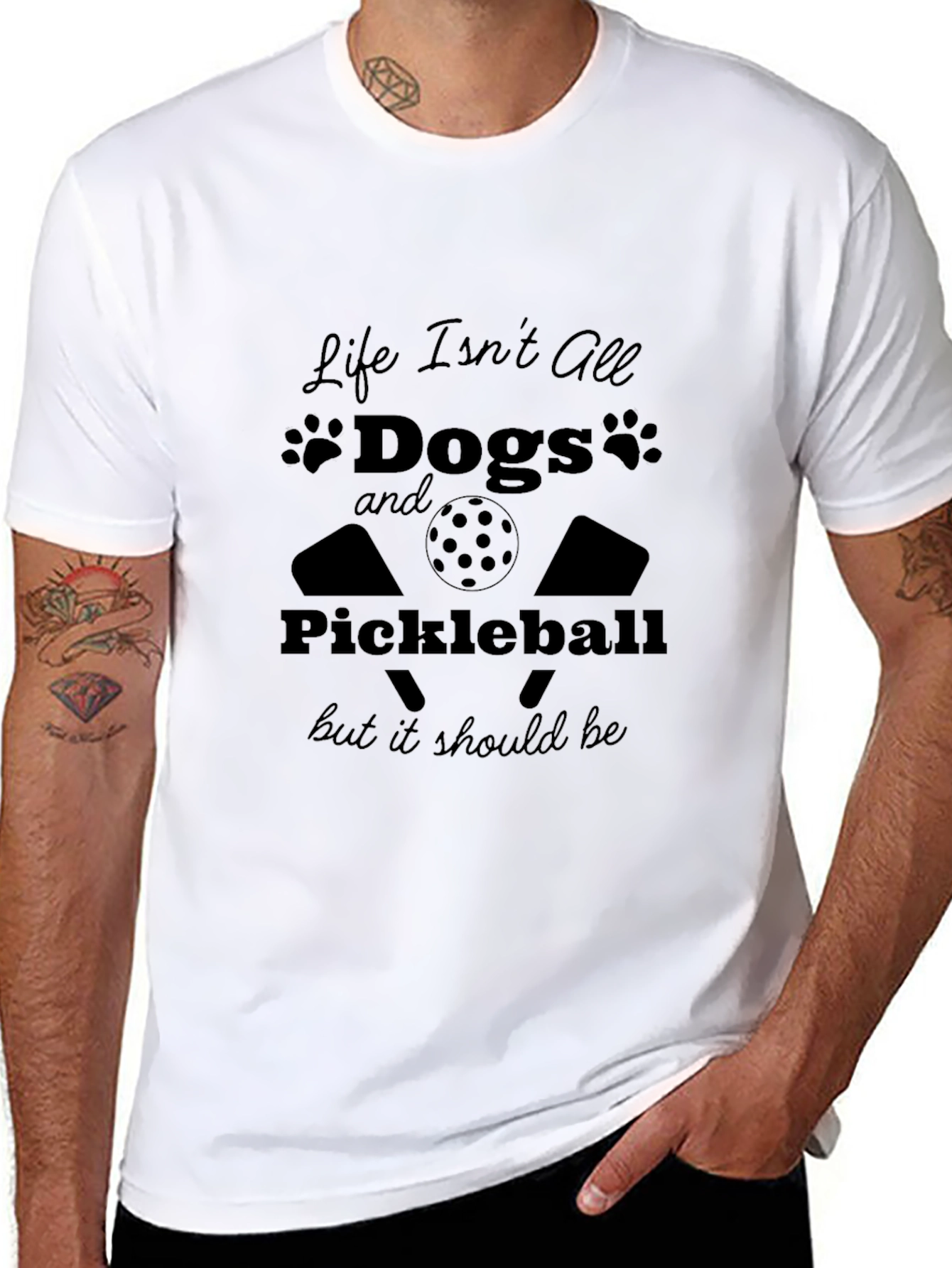 Dogs and Pickleball Black Graphic Tee