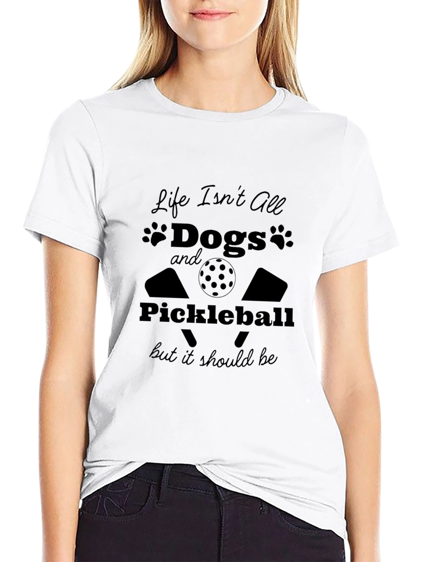 Dogs and Pickleball Black Graphic Tee