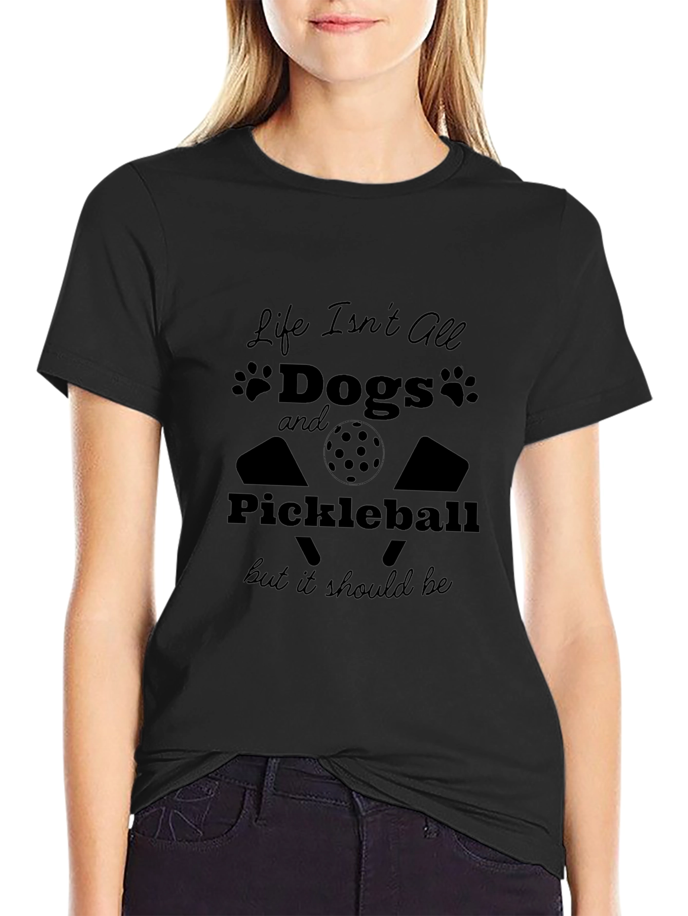 Dogs and Pickleball Black Graphic Tee