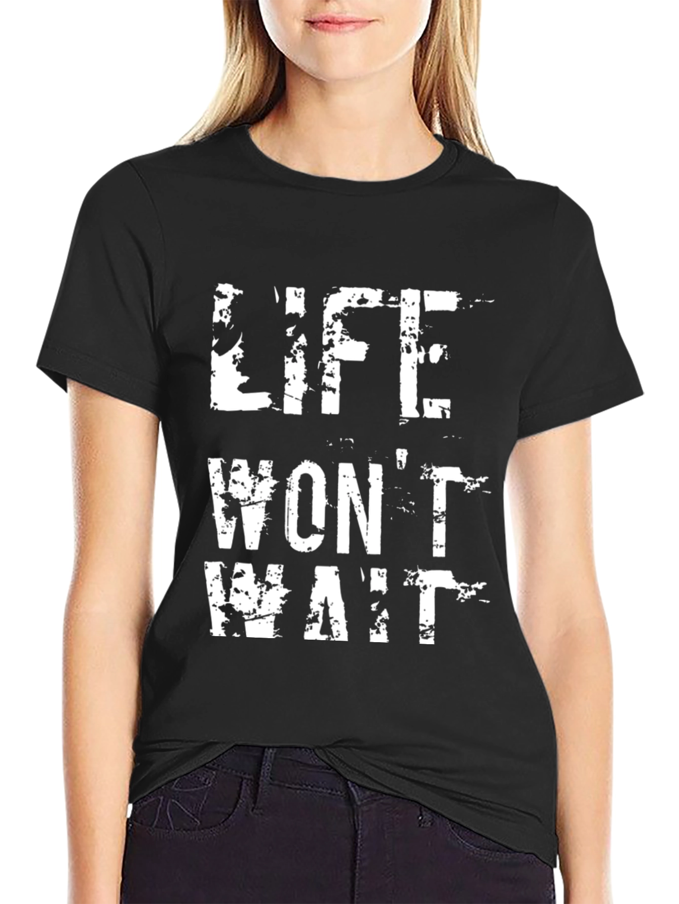 Life Wont Wait Black Graphic Tee