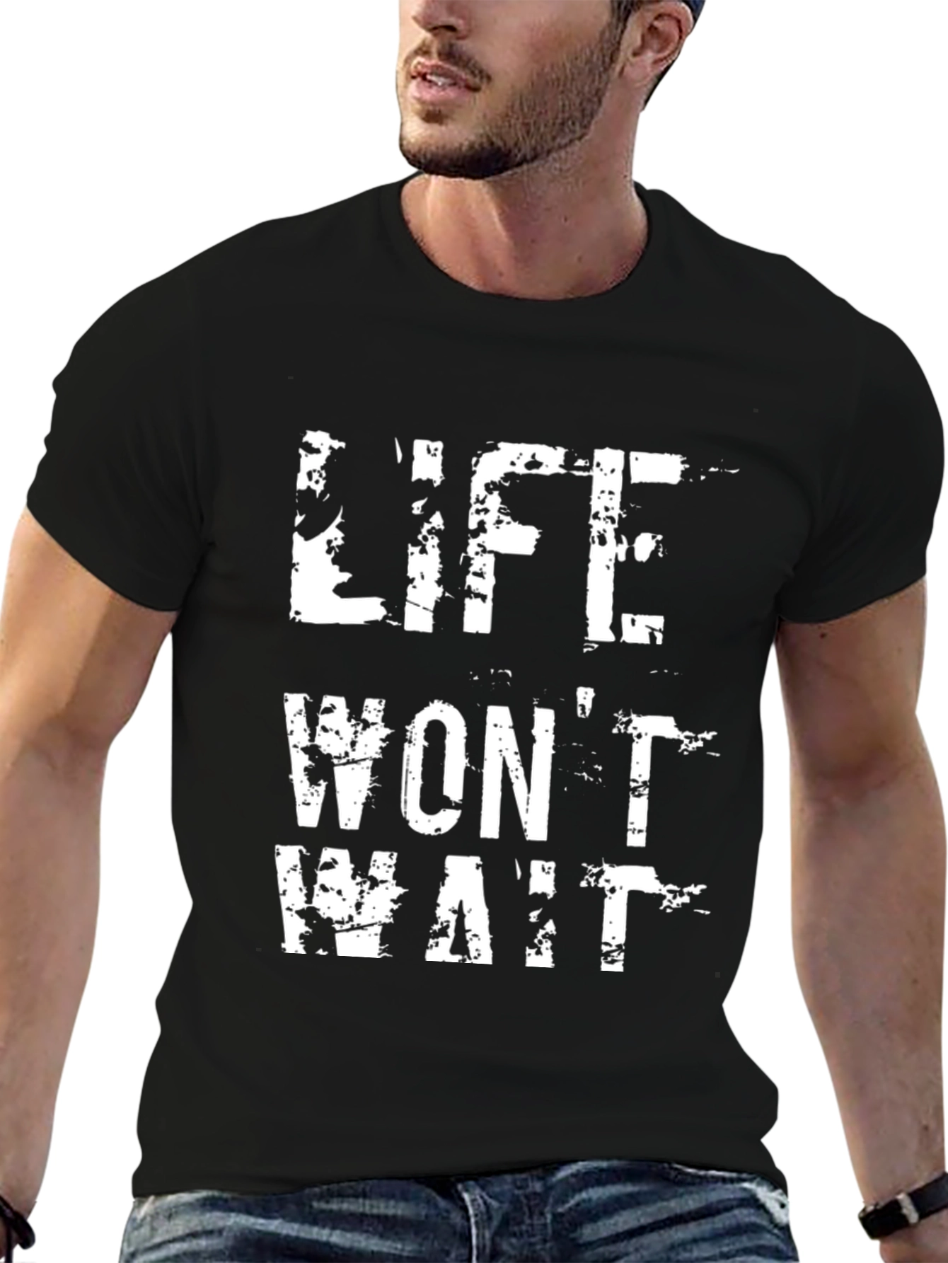 Life Wont Wait Black Graphic Tee