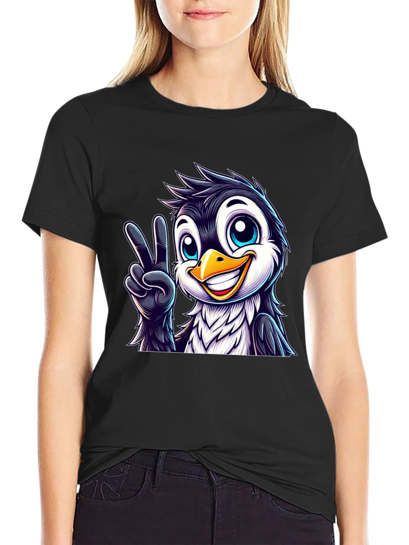 Peace Penguin Graphic Tee - Mens Black T-Shirt