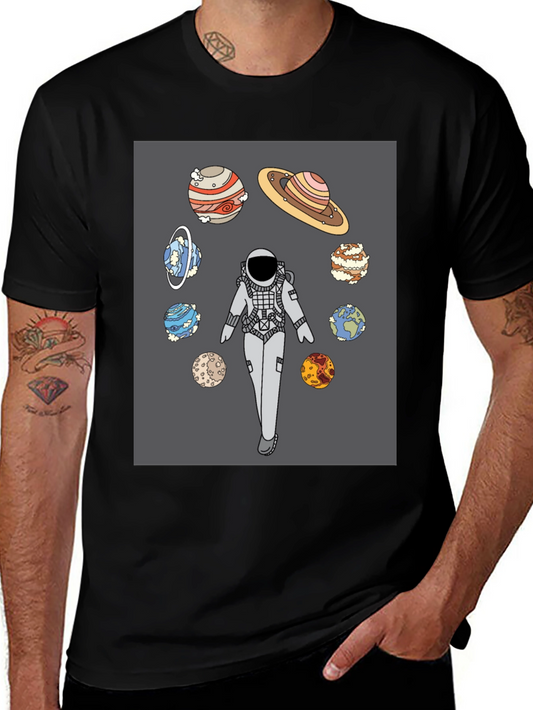 Astronaut & Planets Graphic T-Shirt - Space Exploration Tee
