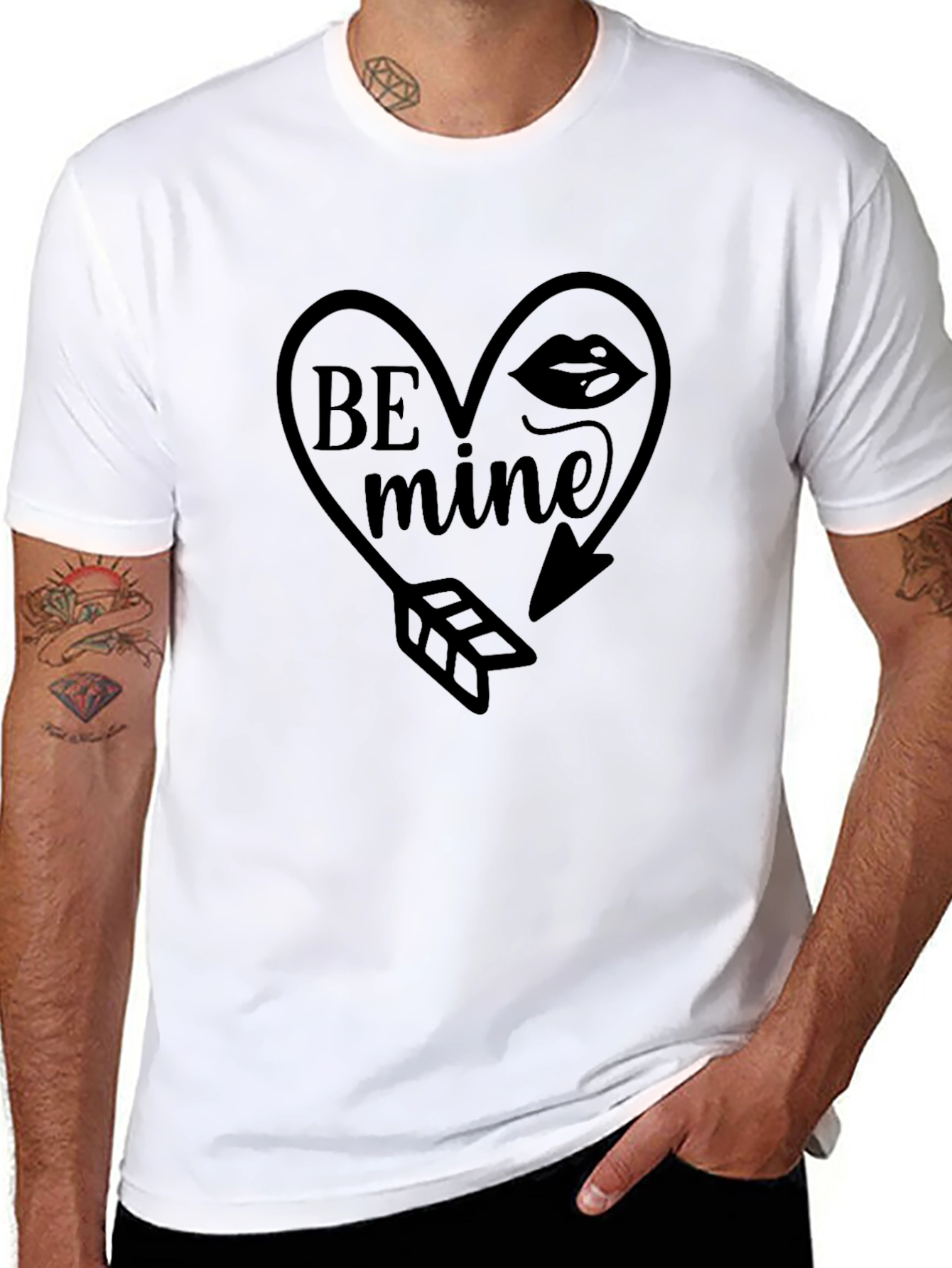 Be Mine Heart Arrow Graphic Black T-Shirt