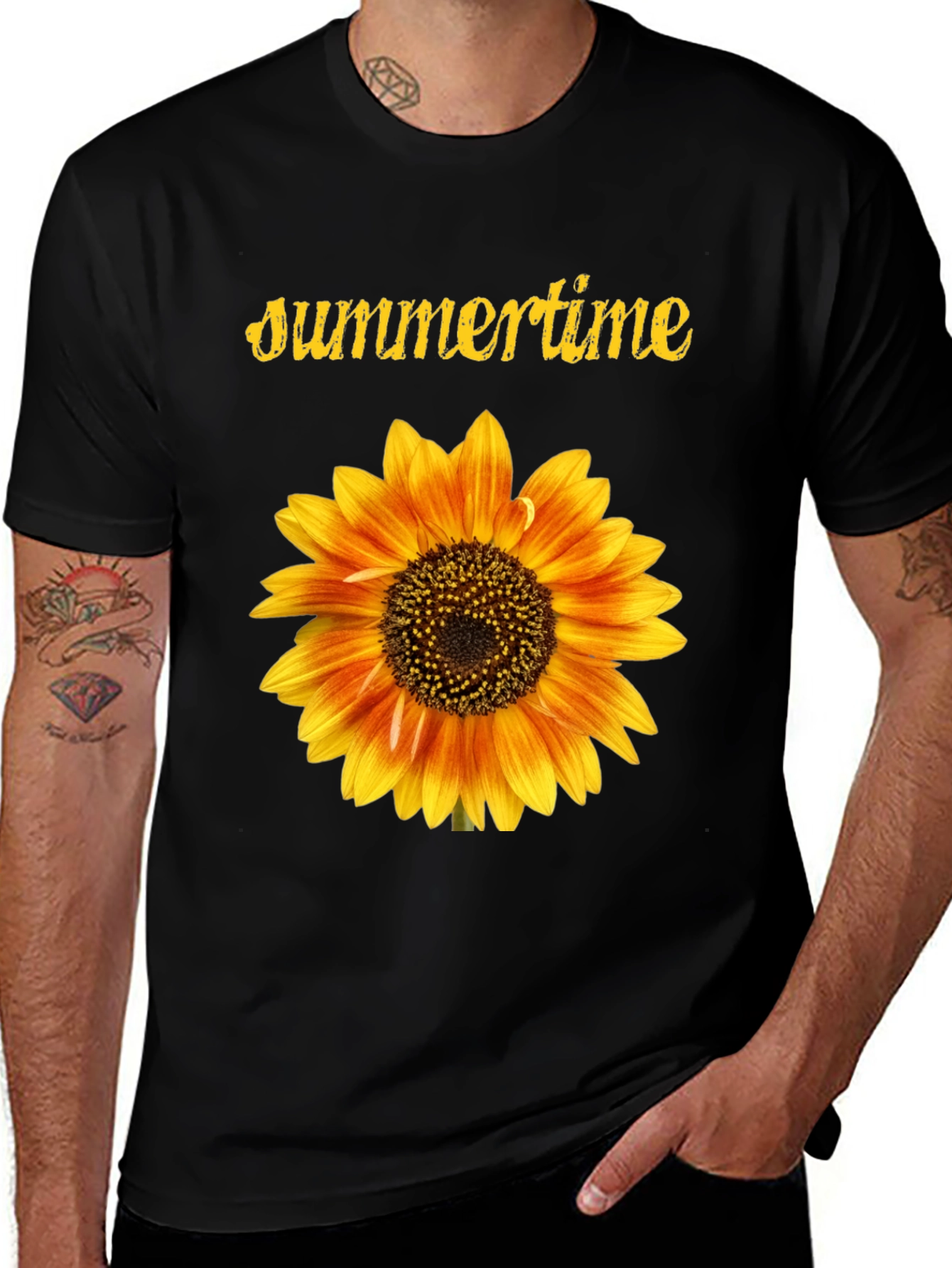 Summertime Sunflower Graphic Black T-Shirt