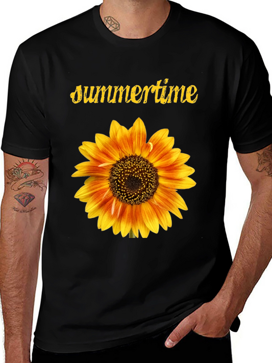 Summertime Sunflower Graphic Black T-Shirt