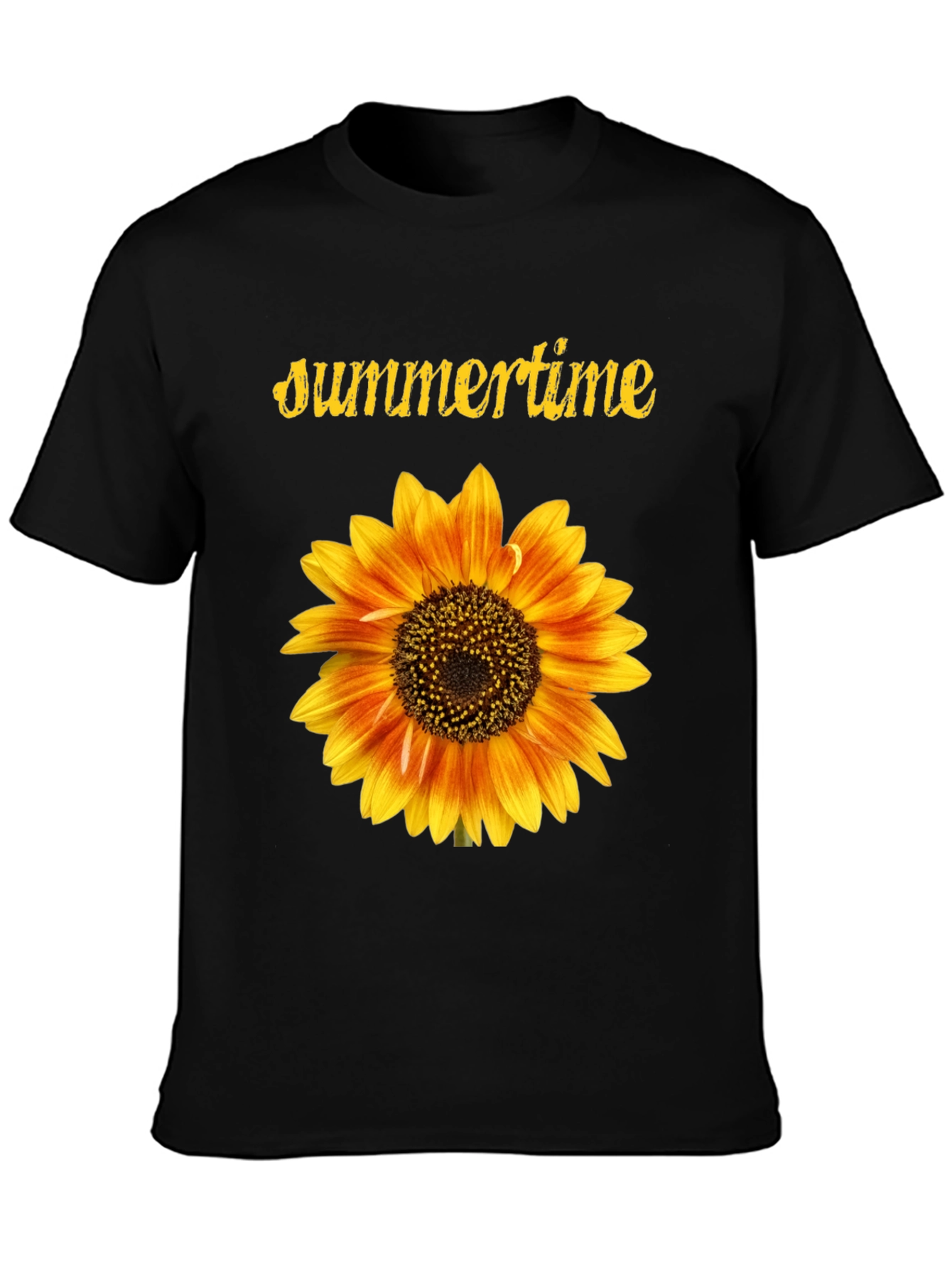 Summertime Sunflower Graphic Black T-Shirt