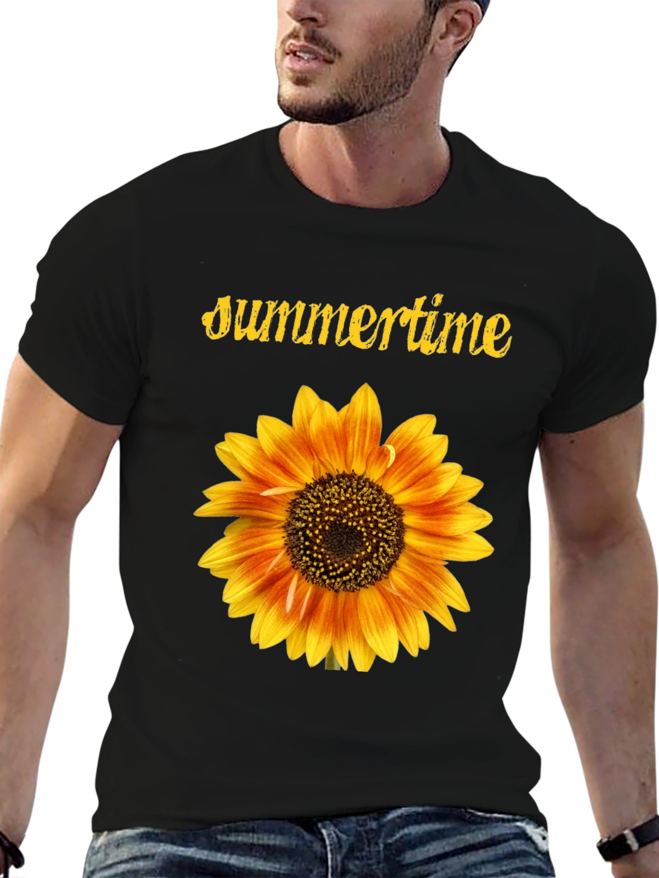 Summertime Sunflower Graphic Black T-Shirt