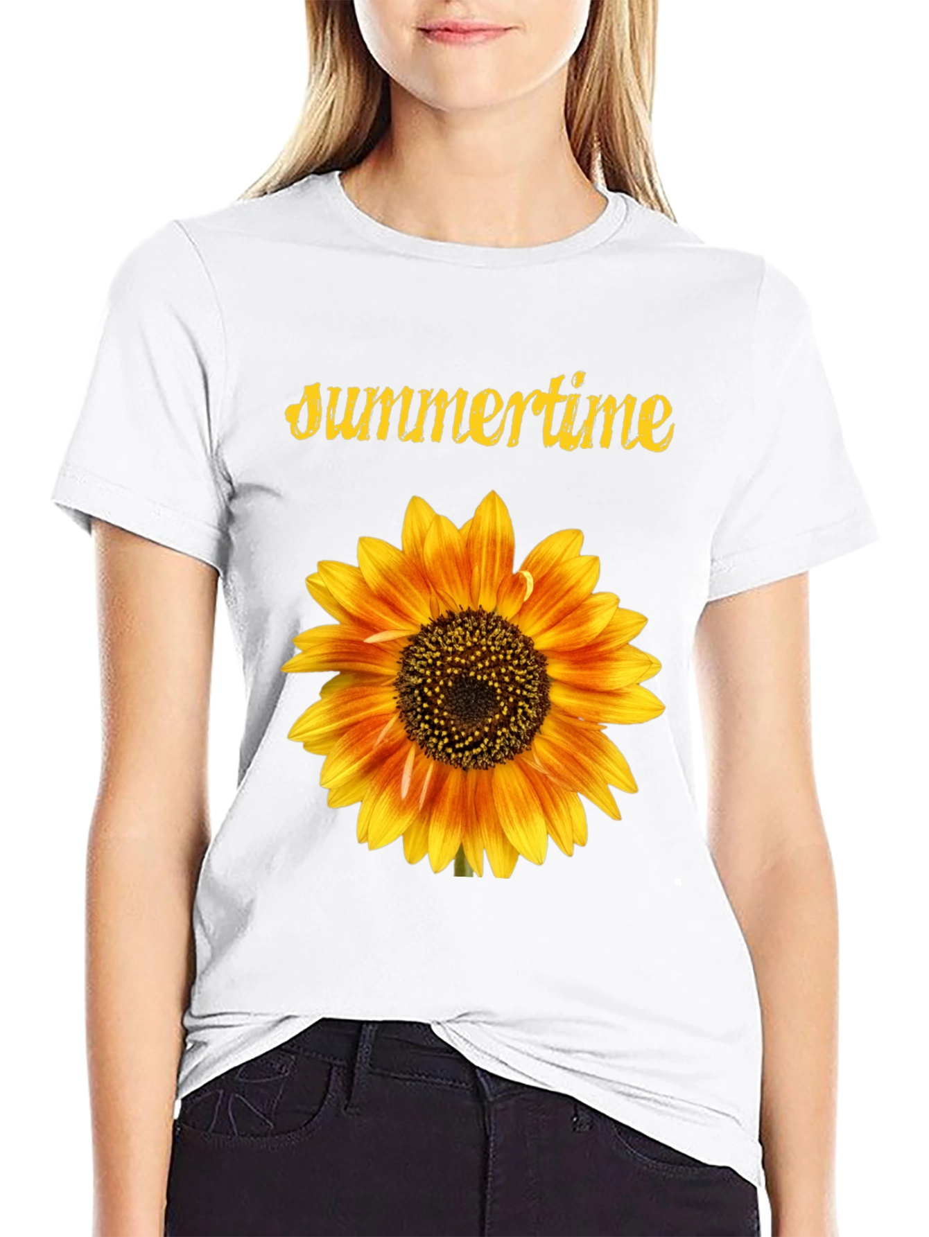 Summertime Sunflower Graphic Black T-Shirt