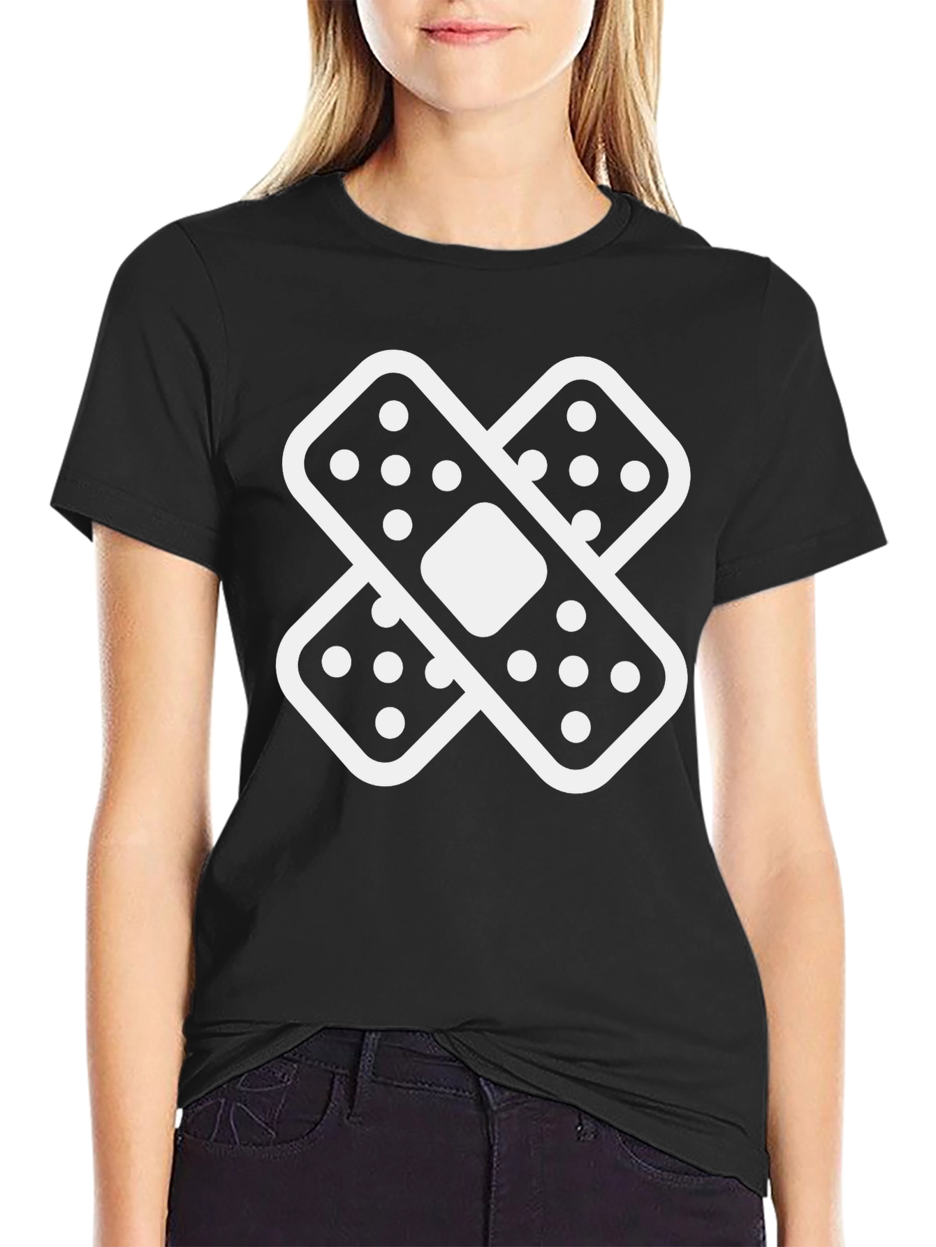 Crossed Bandages Graphic Black T-Shirt