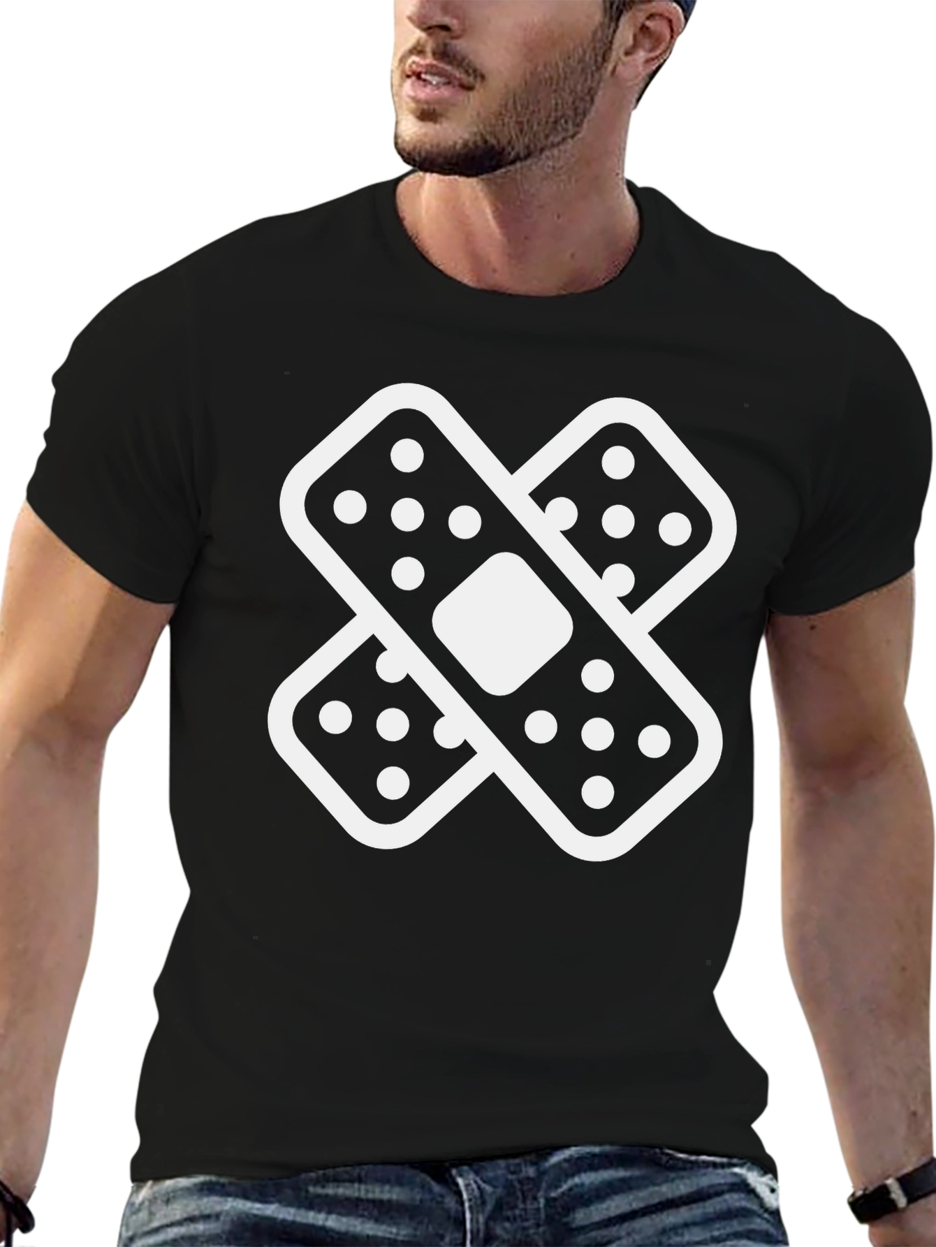 Crossed Bandages Graphic Black T-Shirt