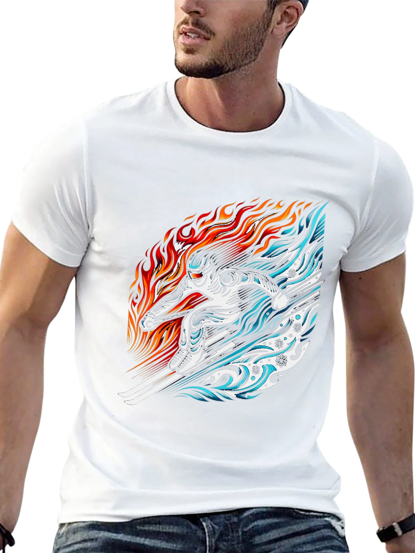 Fire and Ice Skier Graphic T-Shirt