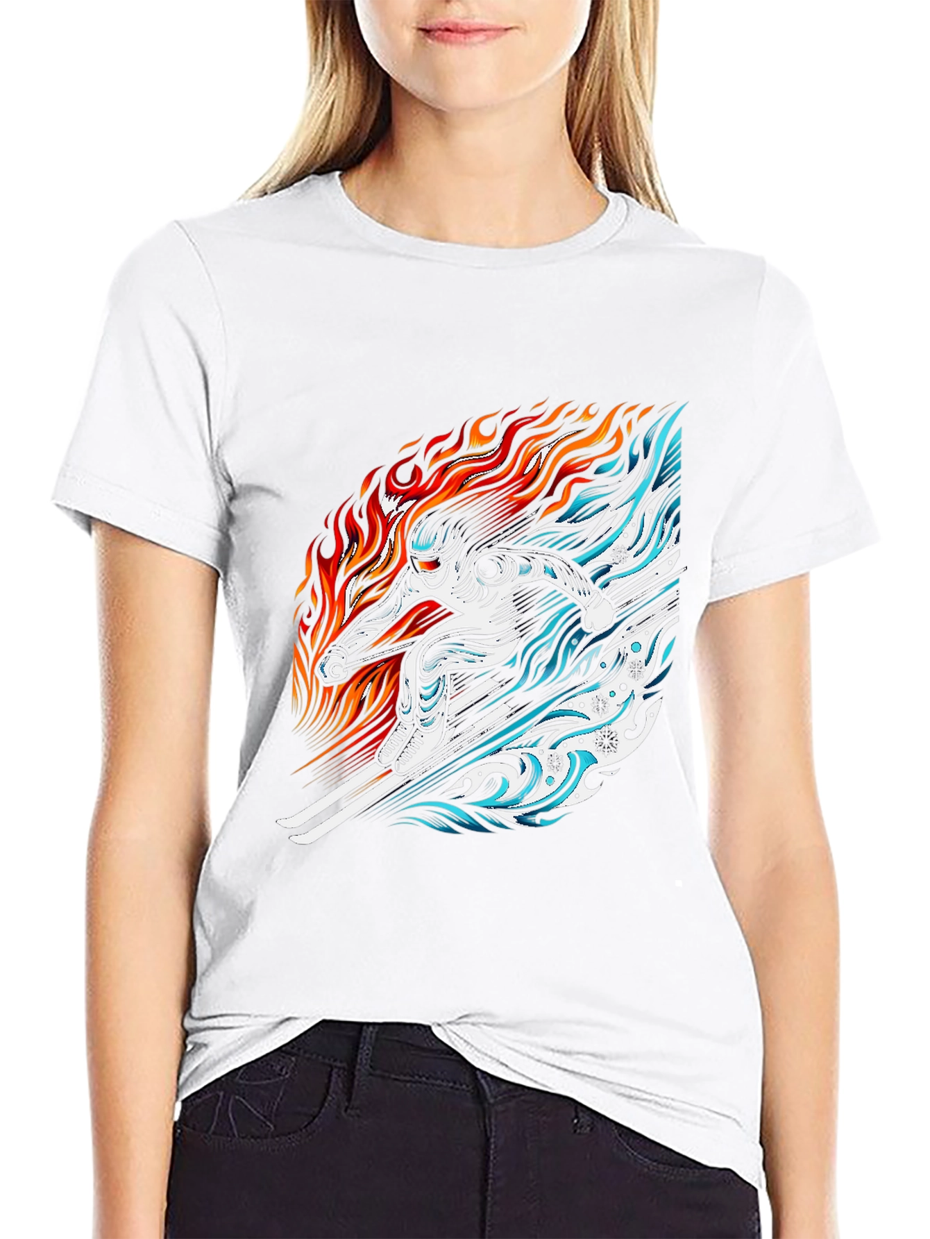 Fire and Ice Skier Graphic T-Shirt