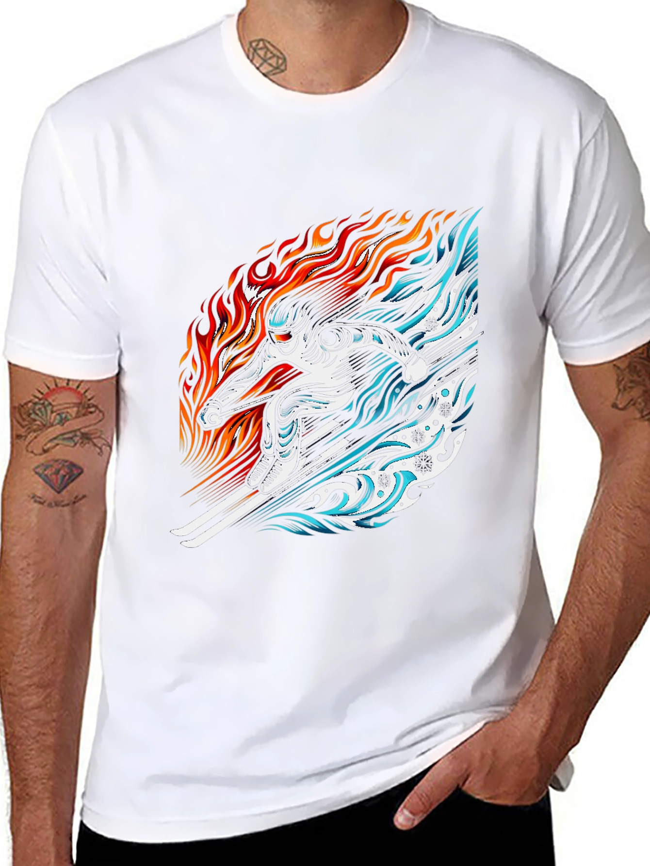Fire and Ice Skier Graphic T-Shirt
