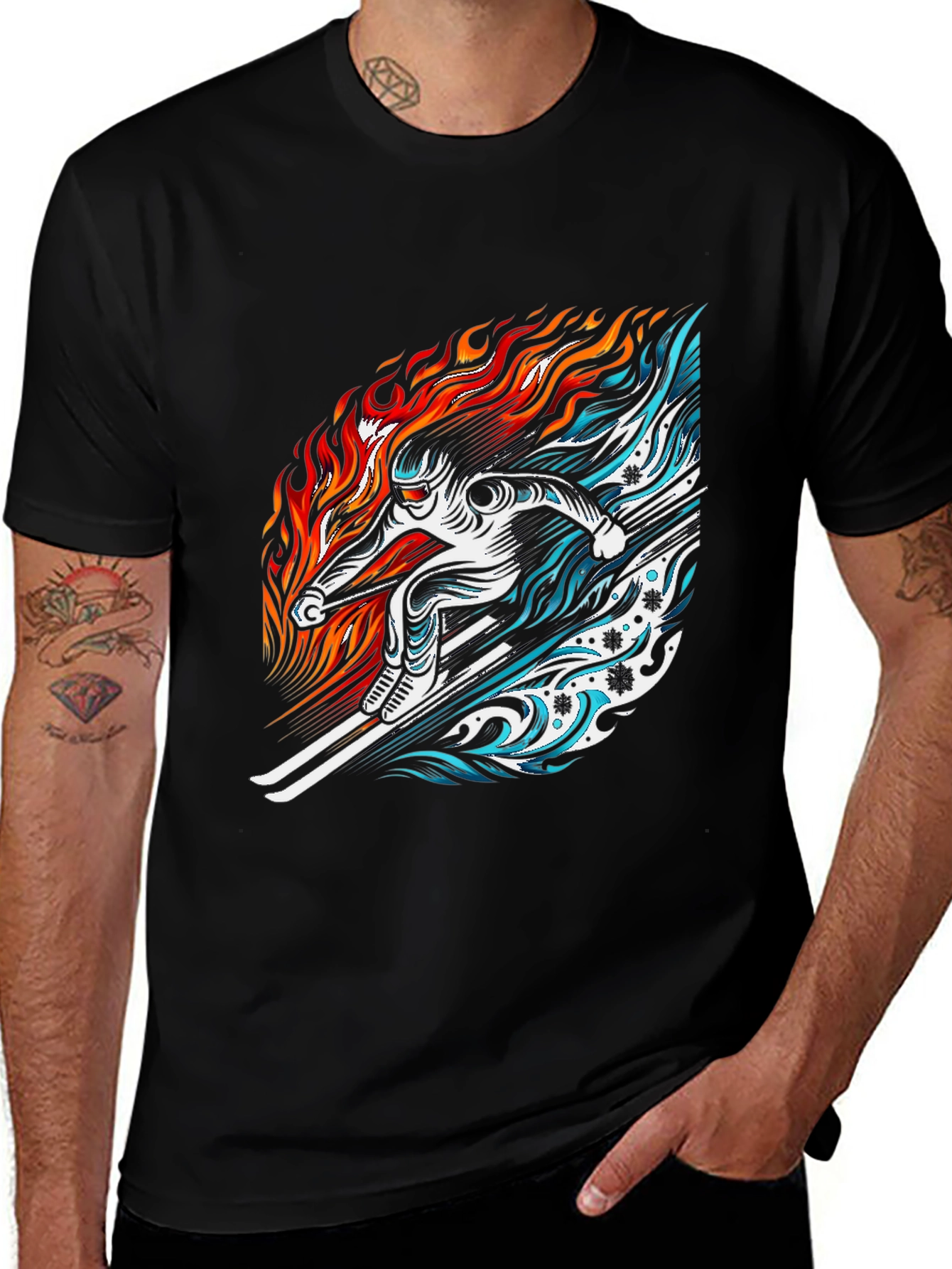 Fire and Ice Skier Graphic T-Shirt
