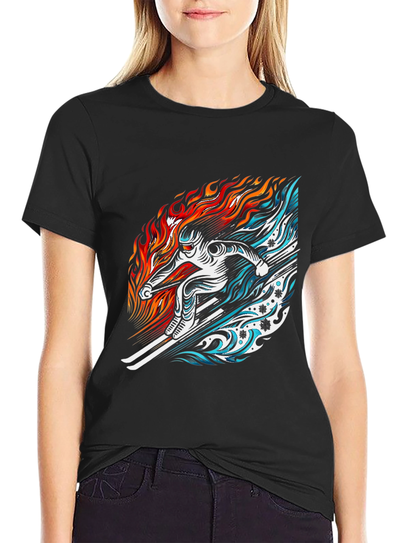 Fire and Ice Skier Graphic T-Shirt