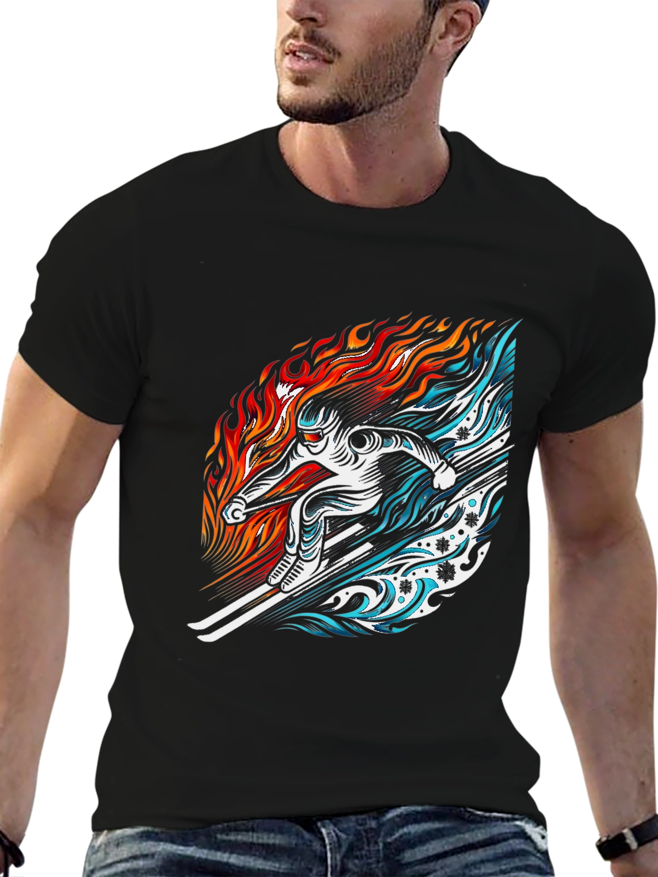 Fire and Ice Skier Graphic T-Shirt
