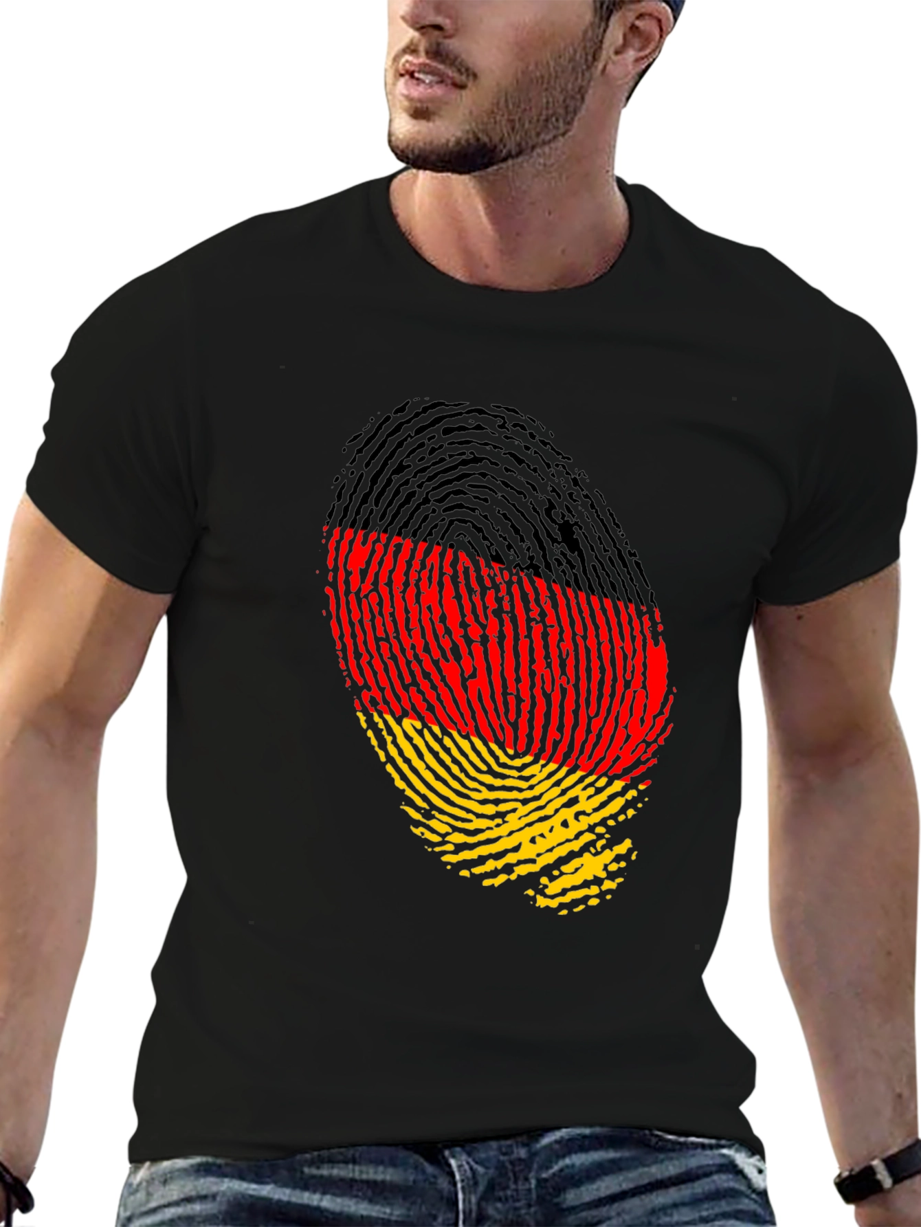 Germany Flag Fingerprint Black T-Shirt