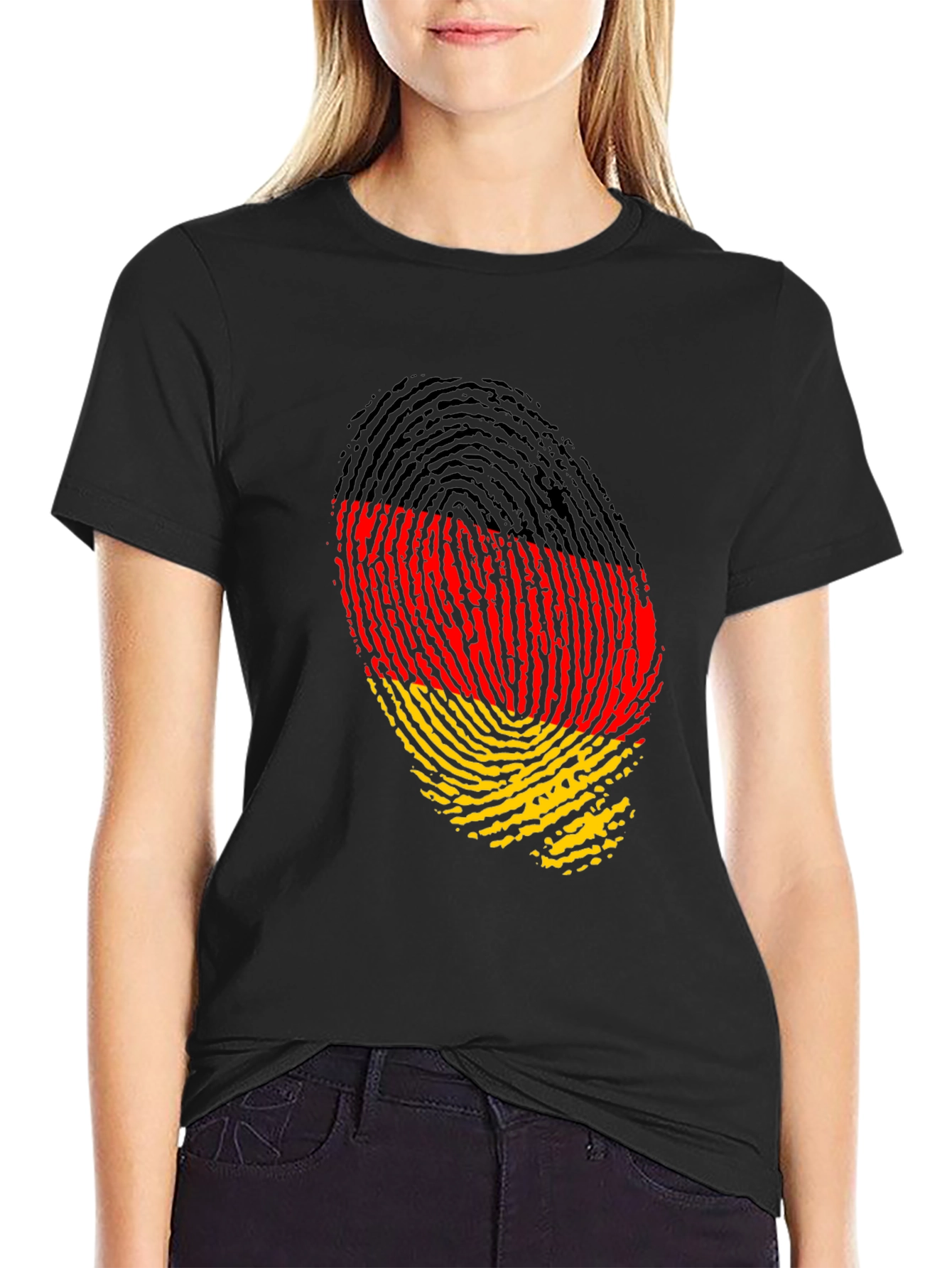 Germany Flag Fingerprint Black T-Shirt
