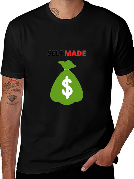 Self Made Money Bag T-Shirt - Black Cotton Blend