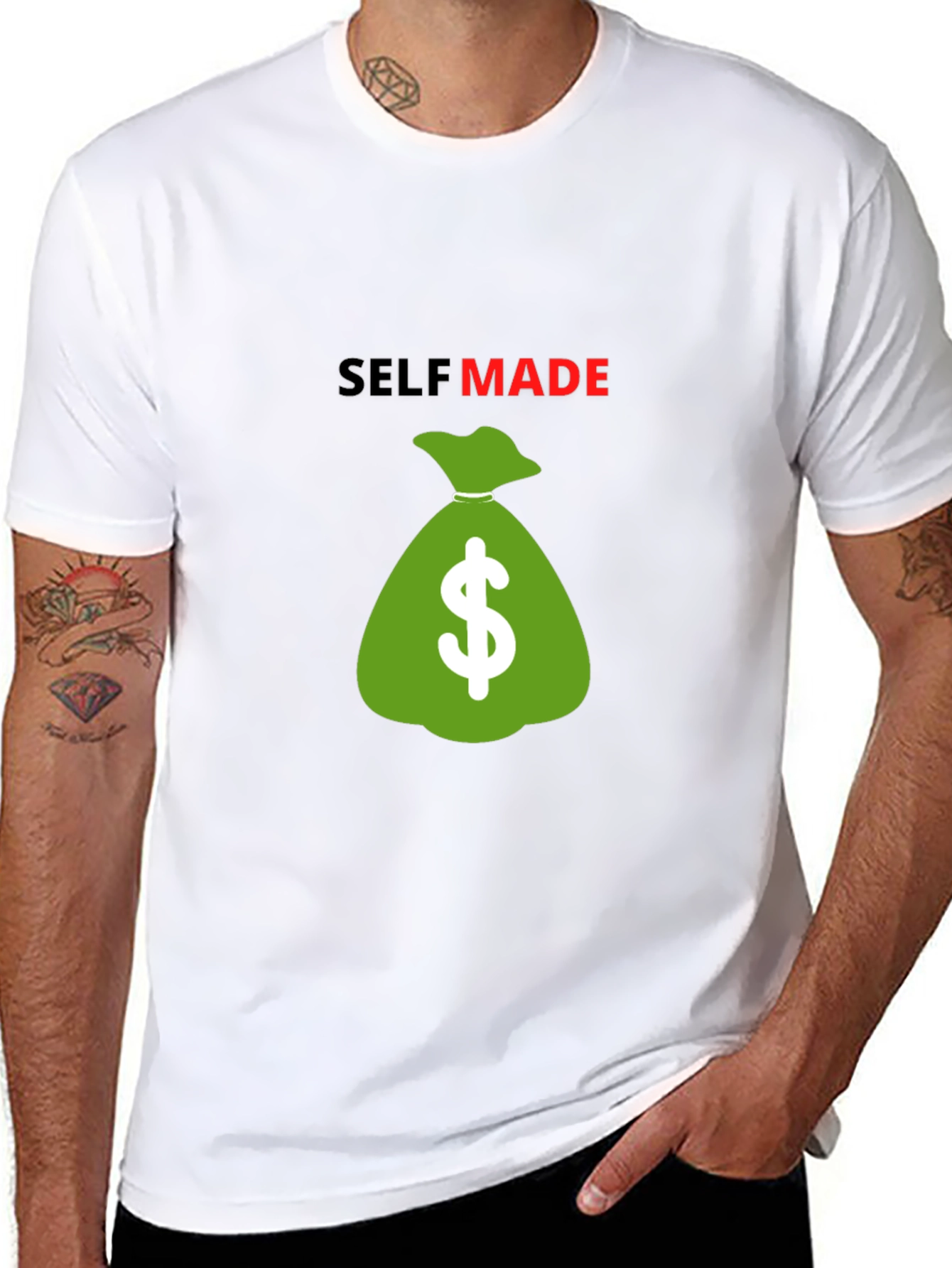 Self Made Money Bag T-Shirt - Black Cotton Blend