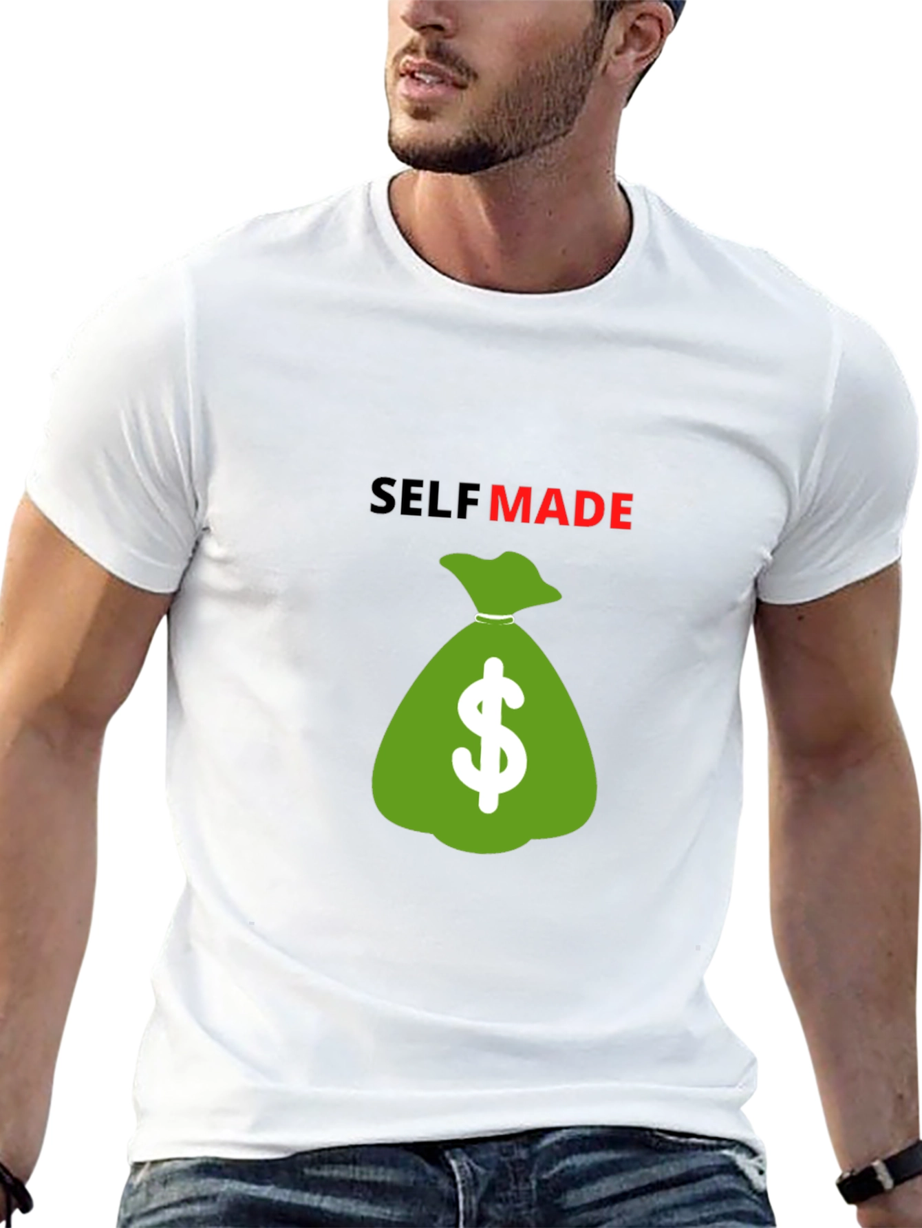 Self Made Money Bag T-Shirt - Black Cotton Blend