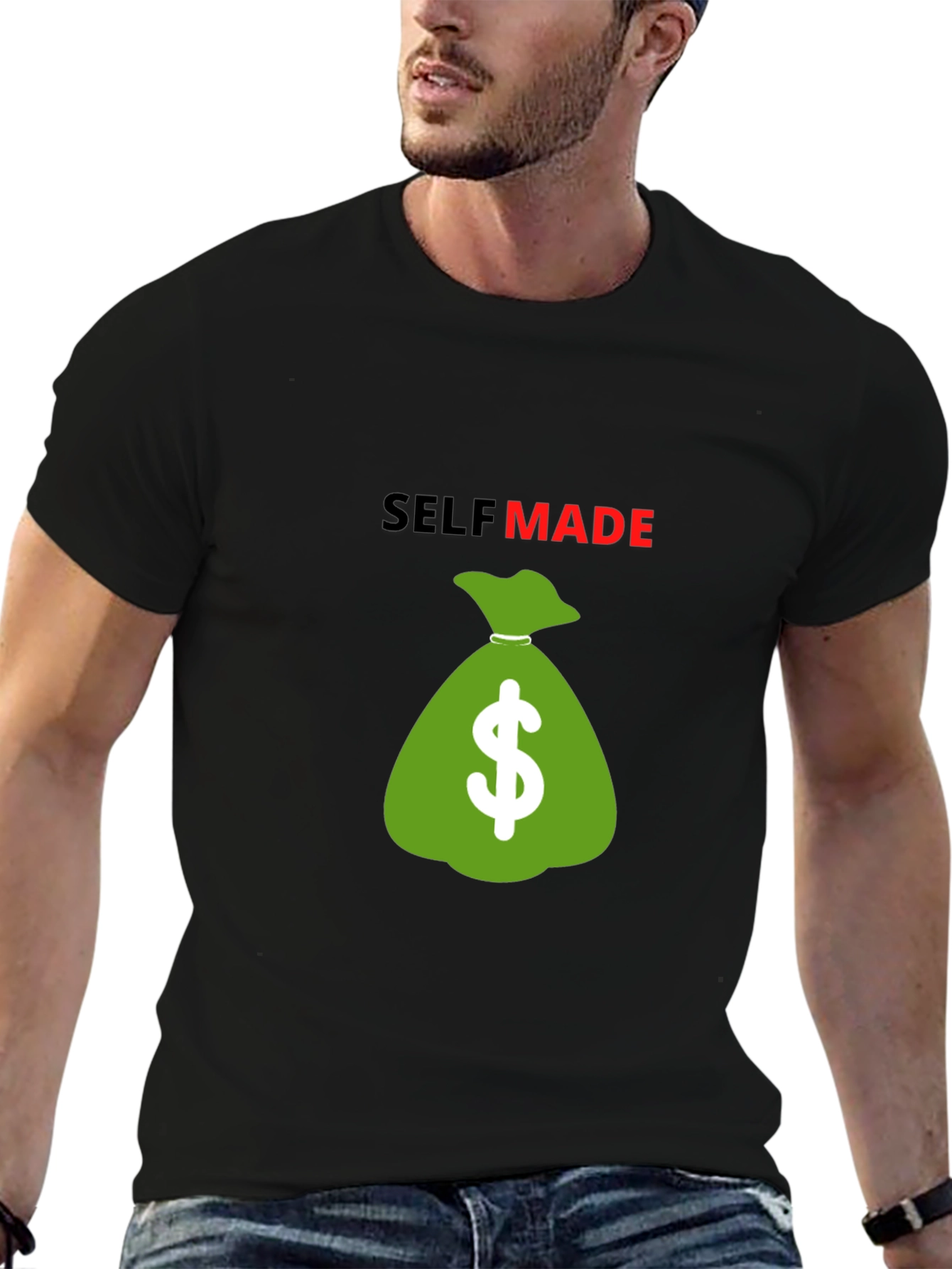 Self Made Money Bag T-Shirt - Black Cotton Blend