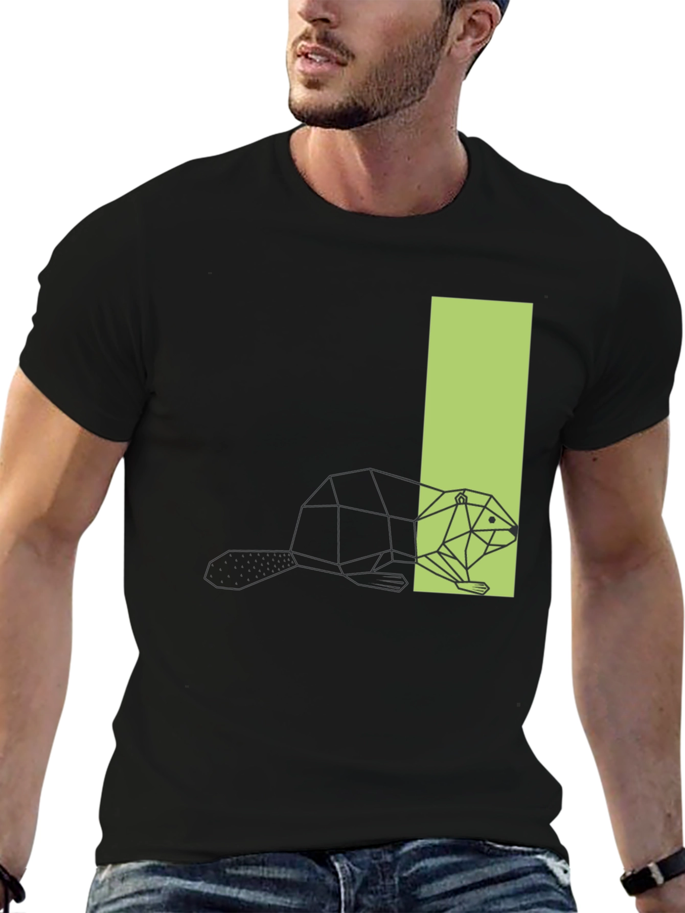 Geometric Beaver Graphic Tee - Black T-Shirt