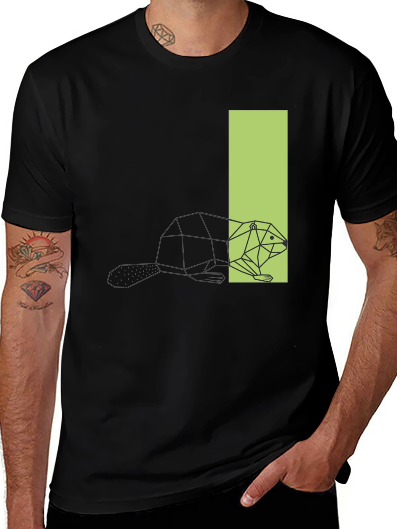 Geometric Beaver Graphic Tee - Black T-Shirt