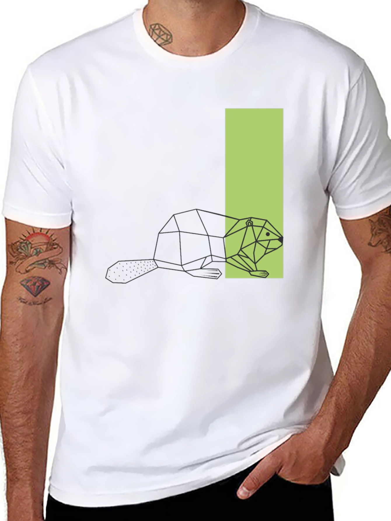 Geometric Beaver Graphic Tee - Black T-Shirt