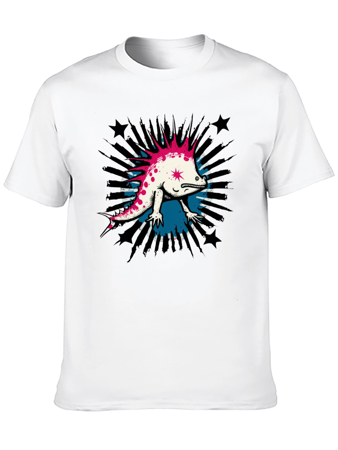 Cool Punk Lizard Graphic T-Shirt - Black