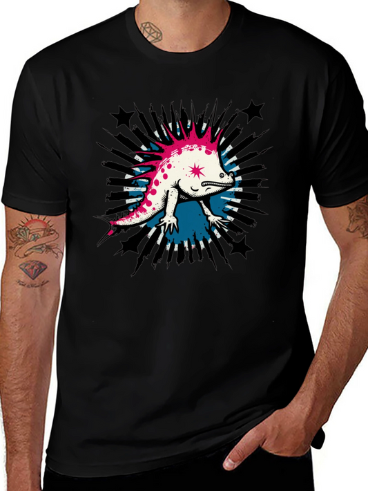 Cool Punk Lizard Graphic T-Shirt - Black