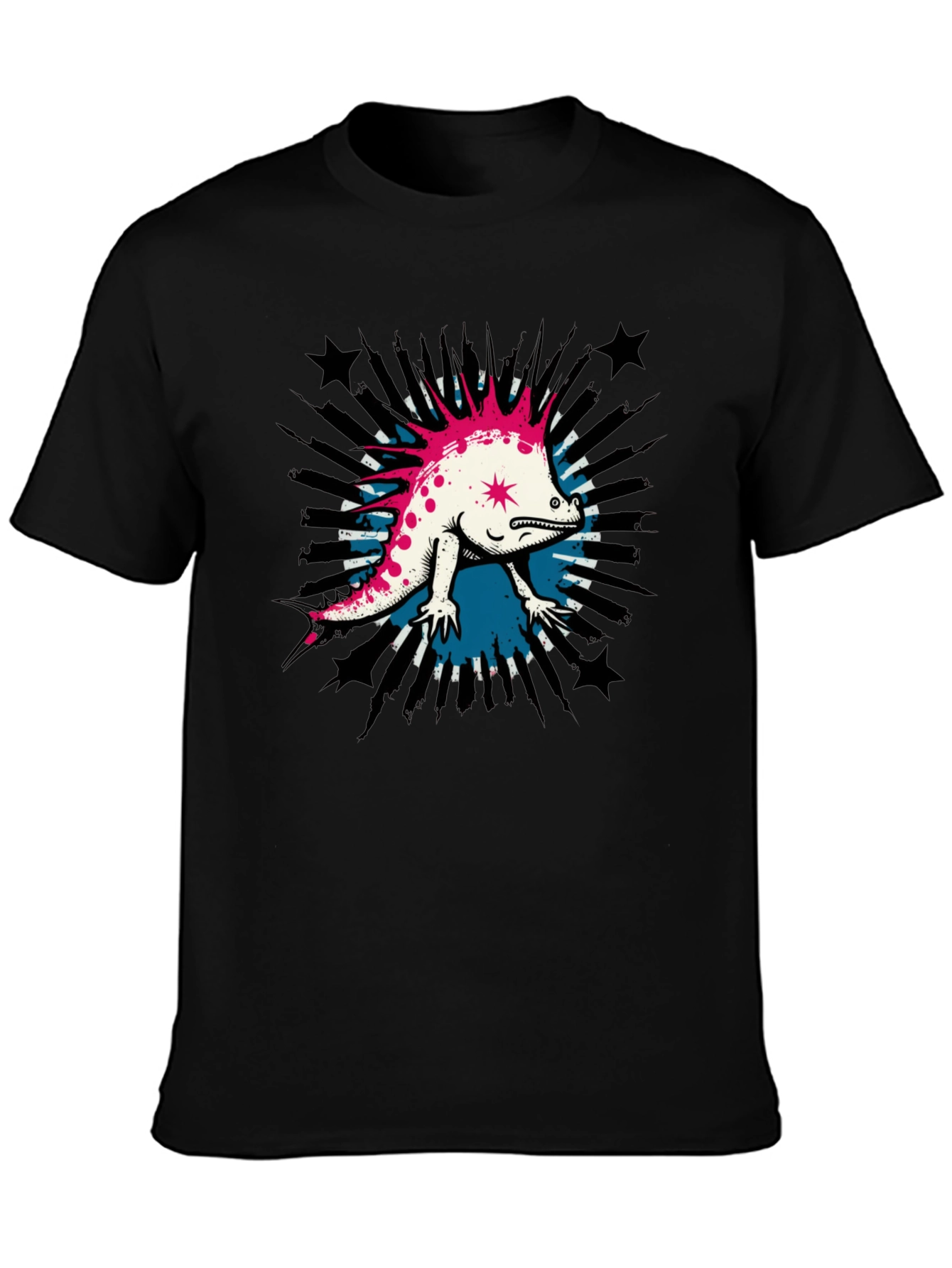 Cool Punk Lizard Graphic T-Shirt - Black
