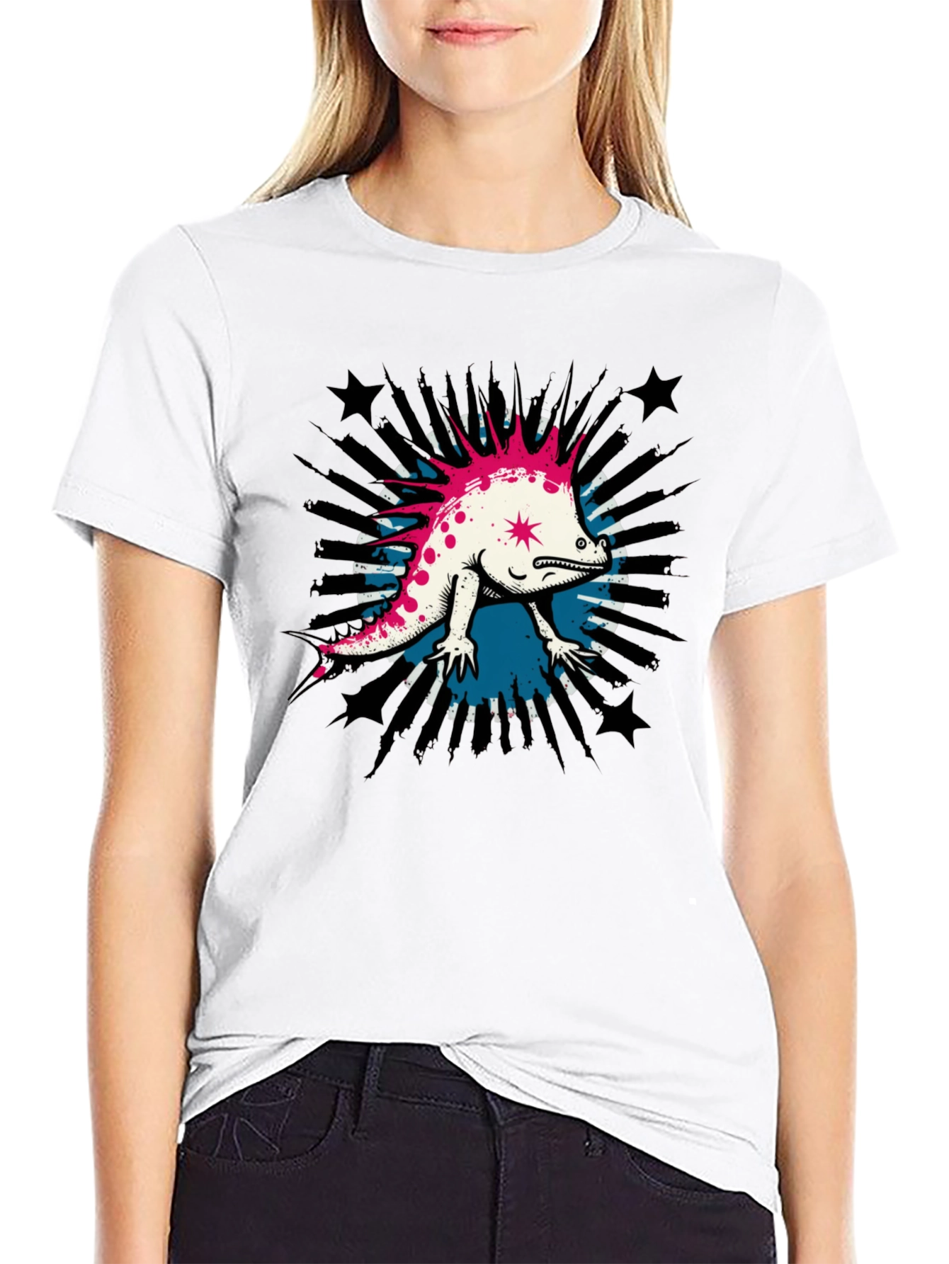 Cool Punk Lizard Graphic T-Shirt - Black