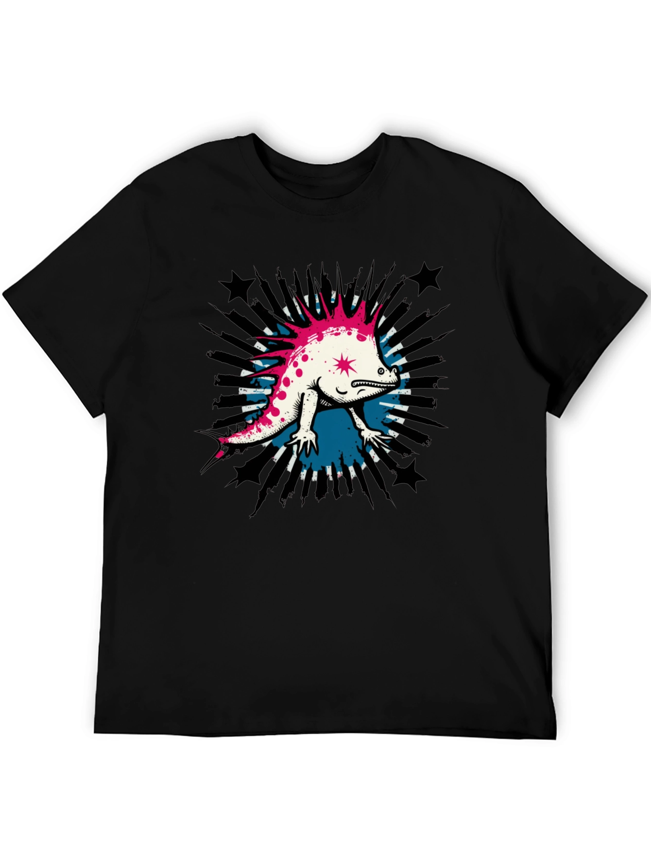 Cool Punk Lizard Graphic T-Shirt - Black
