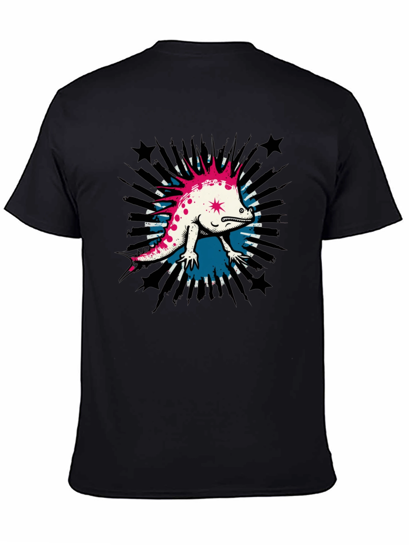 Cool Punk Lizard Graphic T-Shirt - Black