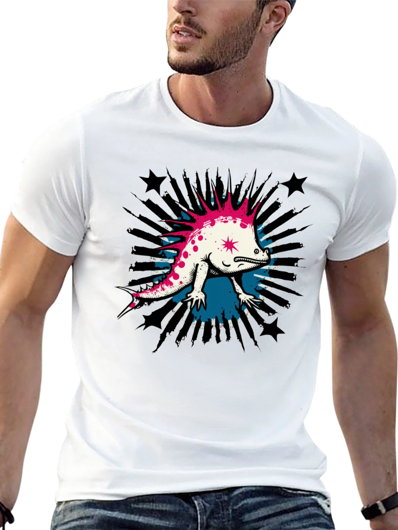 Cool Punk Lizard Graphic T-Shirt - Black