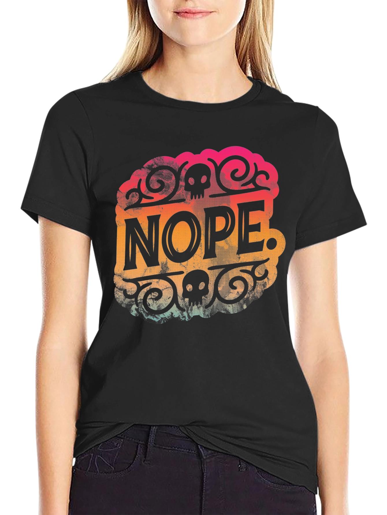 Nope Skull Graphic Mens Black T-Shirt