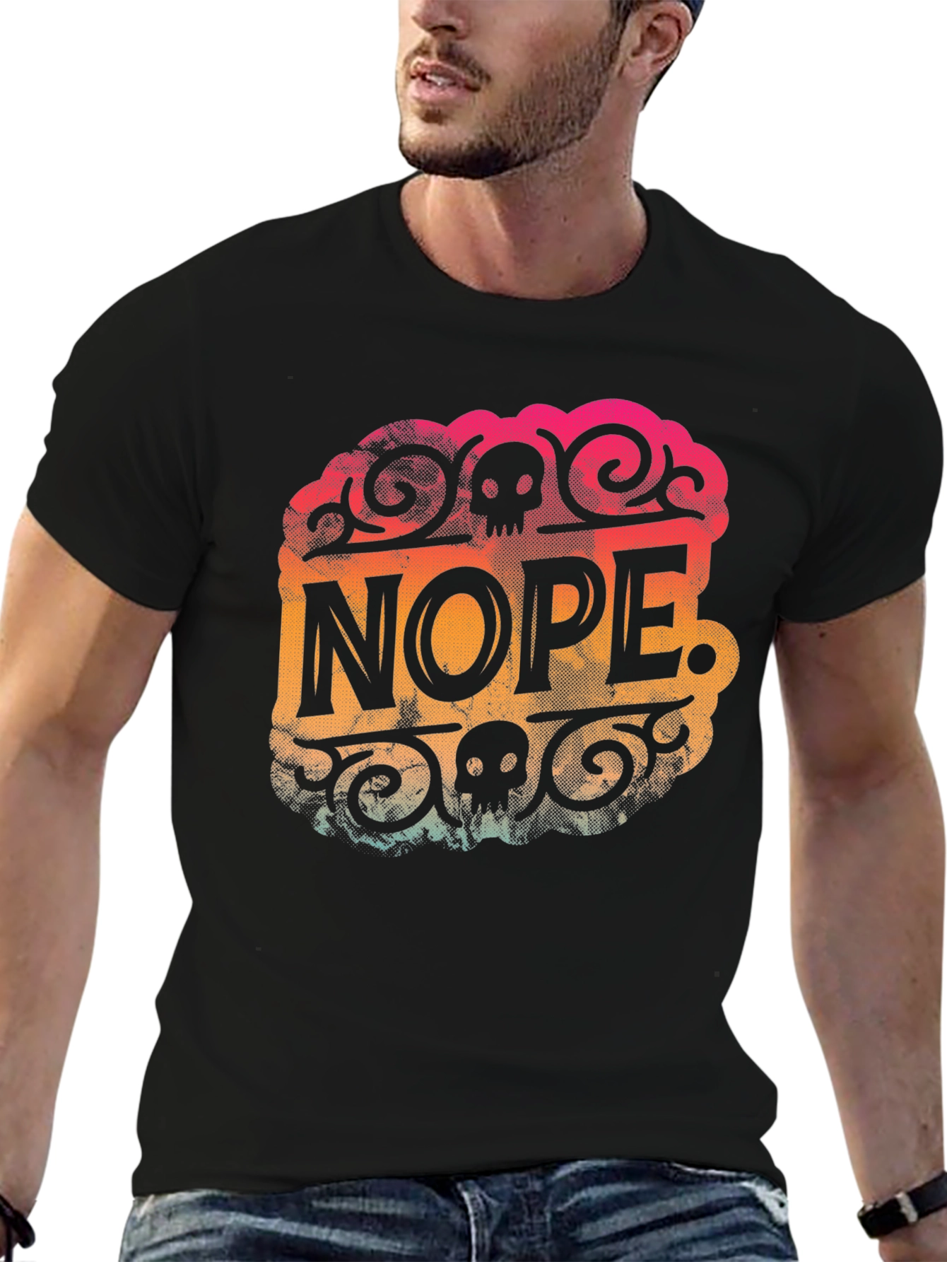 Nope Skull Graphic Mens Black T-Shirt