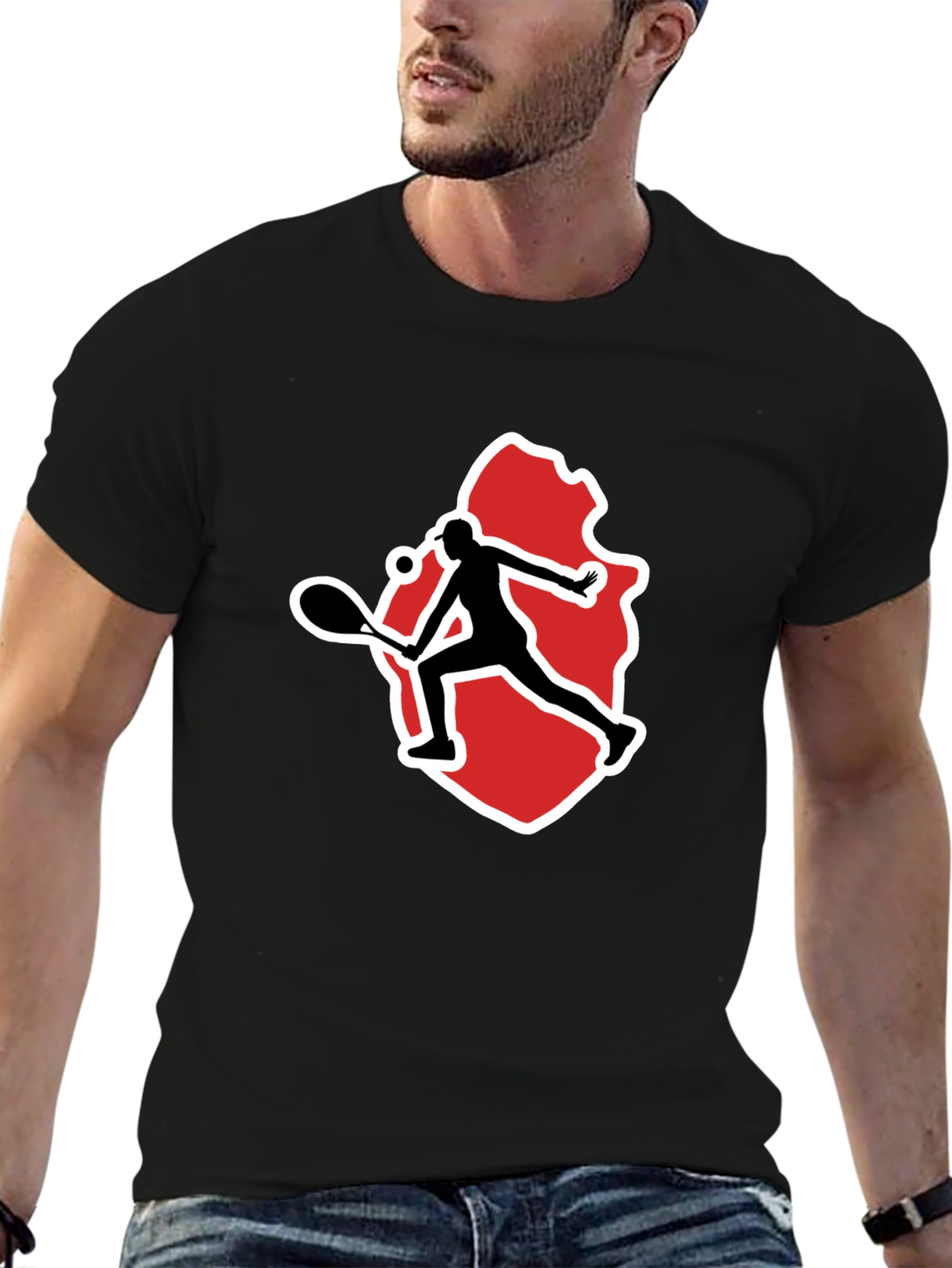 Tennis Player Graphic Tee - Black