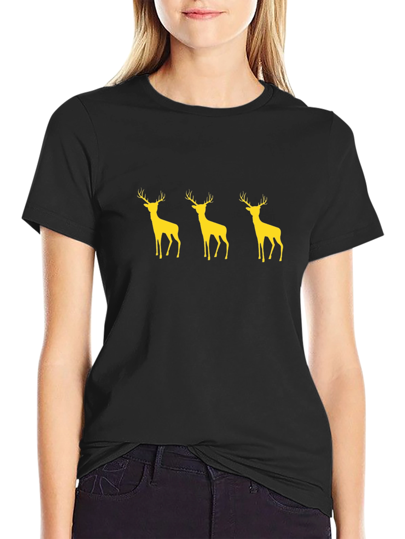 Black T-Shirt with Deer Graphic