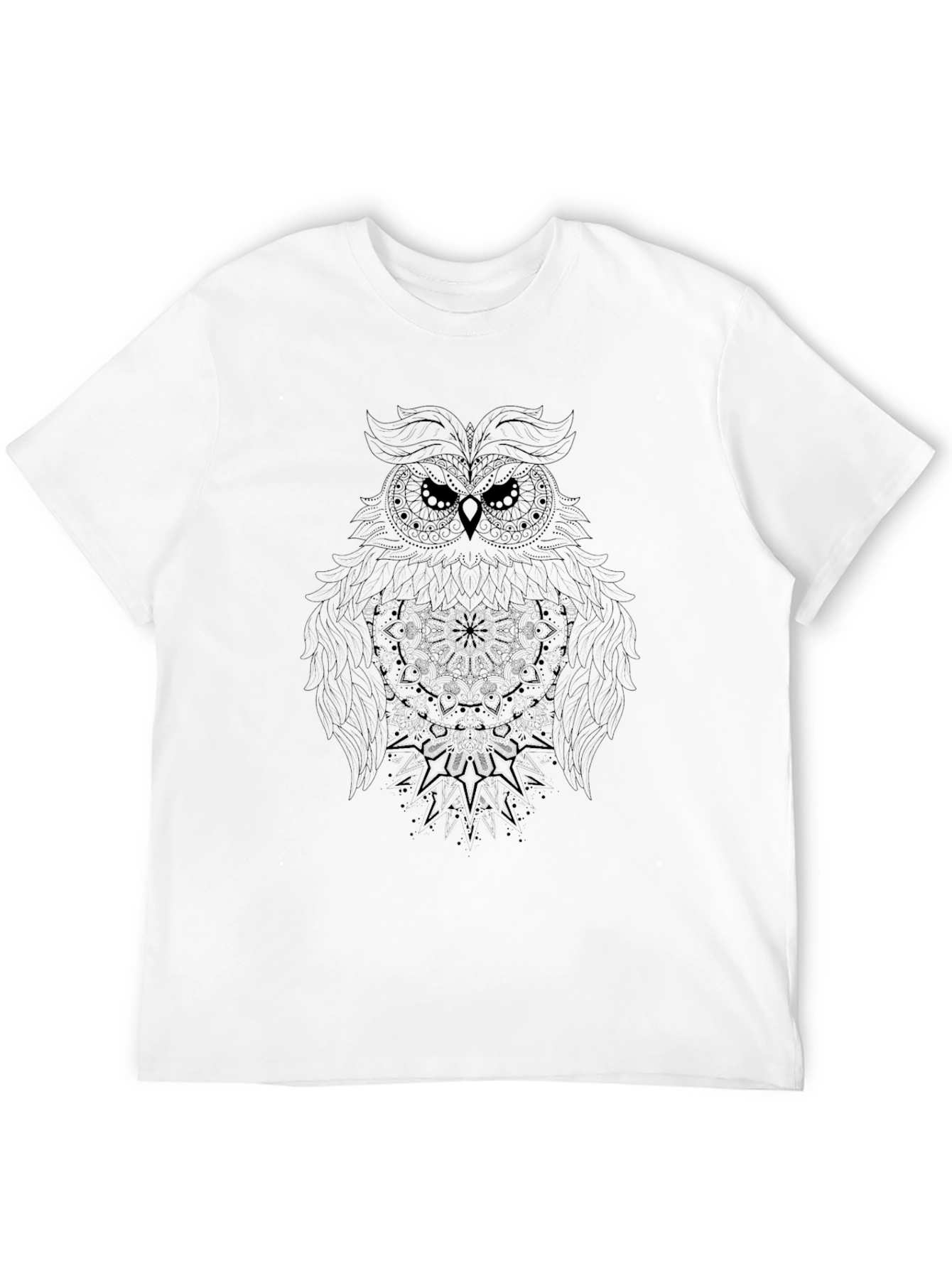 Owl Mandala Graphic Print Black T-Shirt